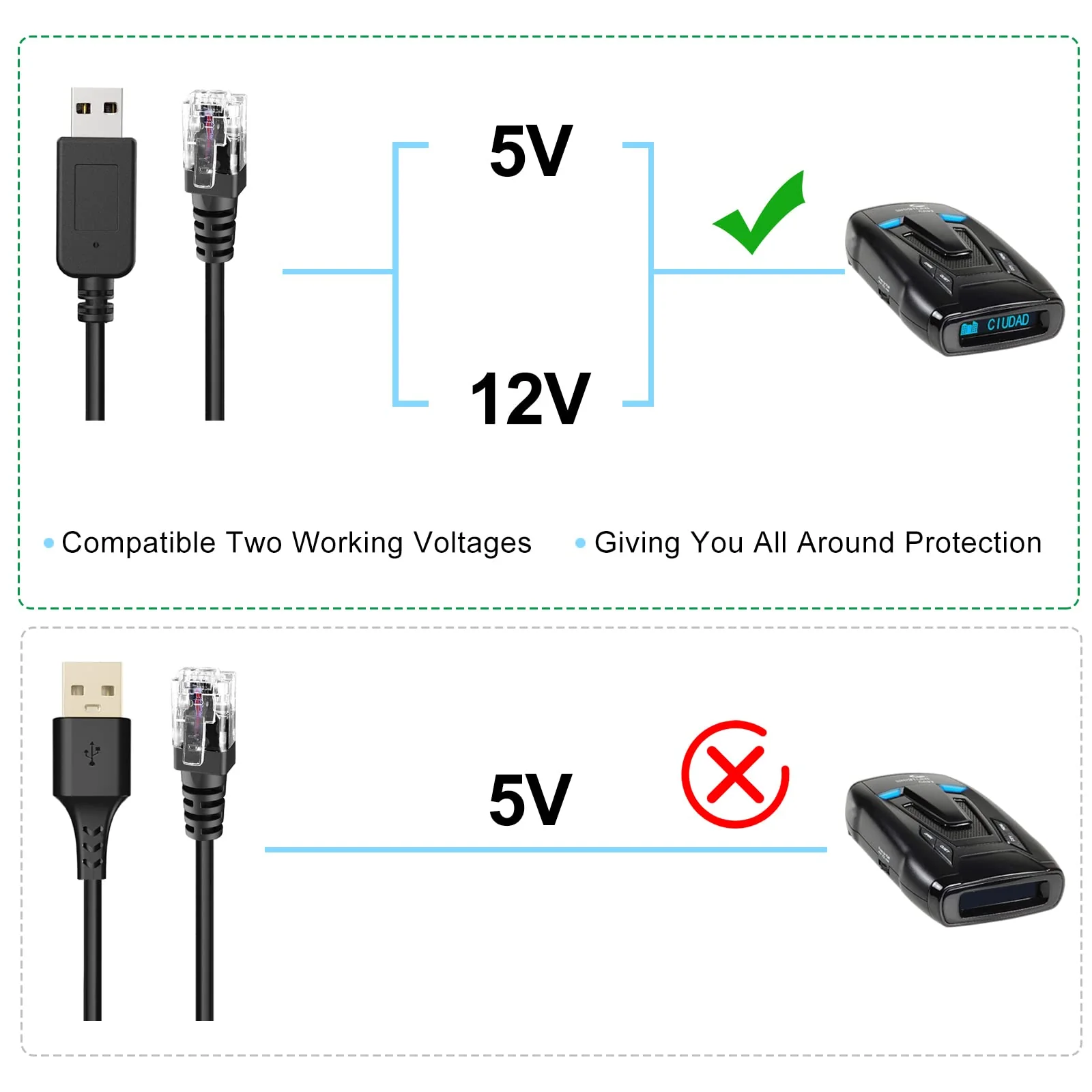 Radar Detector Cable, USB to RJ11 Plug Cable,for Escort Radenso XP Uniden Beltronics Cobra Whistler Radar Detector,Replacement Power Cable for Radar Detectors (RJ11-3.3ft) RJ11-3.3ft - Image 3