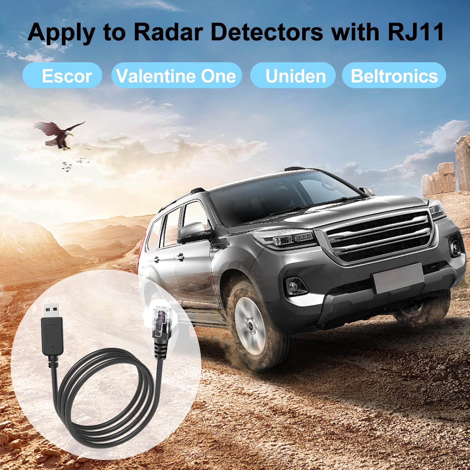 Radar Detector Cable, USB to RJ11 Plug Cable,for Escort Radenso XP Uniden Beltronics Cobra Whistler Radar Detector,Replacement Power Cable for Radar Detectors (RJ11-3.3ft) RJ11-3.3ft - Image 6