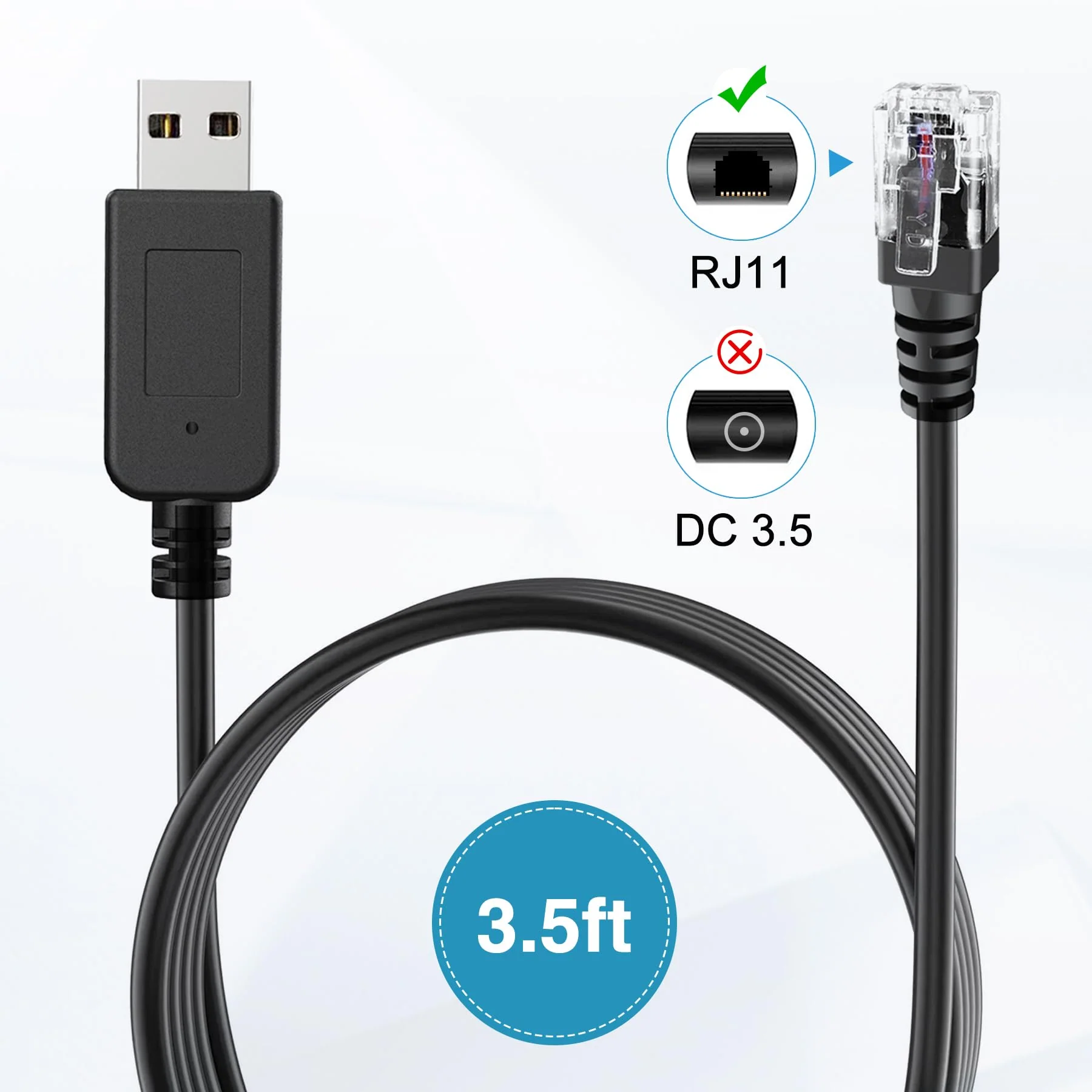 Radar Detector Cable, USB to RJ11 Plug Cable,Replacement Radar Detectors Power Cable for Escort MAX 360 Uniden R1 R3 R4 DFR8 DFR9 Passport 9500i Radenso XP Beltronics STI Radar Detector(RJ11-3.3ft) RJ11-3.3FT - Image 4