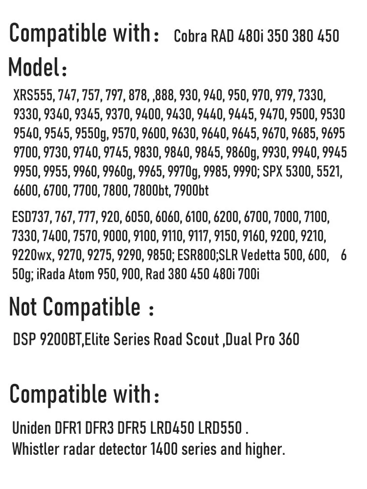 Radar Detector Power Cord Compatible with Cobra RAD 480i 350 380 450 Uniden DFR1 DFR3 DFR5 Whistler etc Radar Detector (7FT) - Image 4