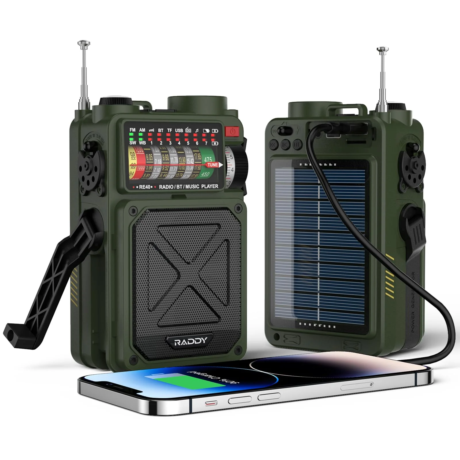 Raddy RE40 Portable Shortwave Radio FM/AM/SW/WB Receiver, 4000mAh Emergency Radio with Bluetooth and NOAA Alerts, Pocket Radio Rechargeable
