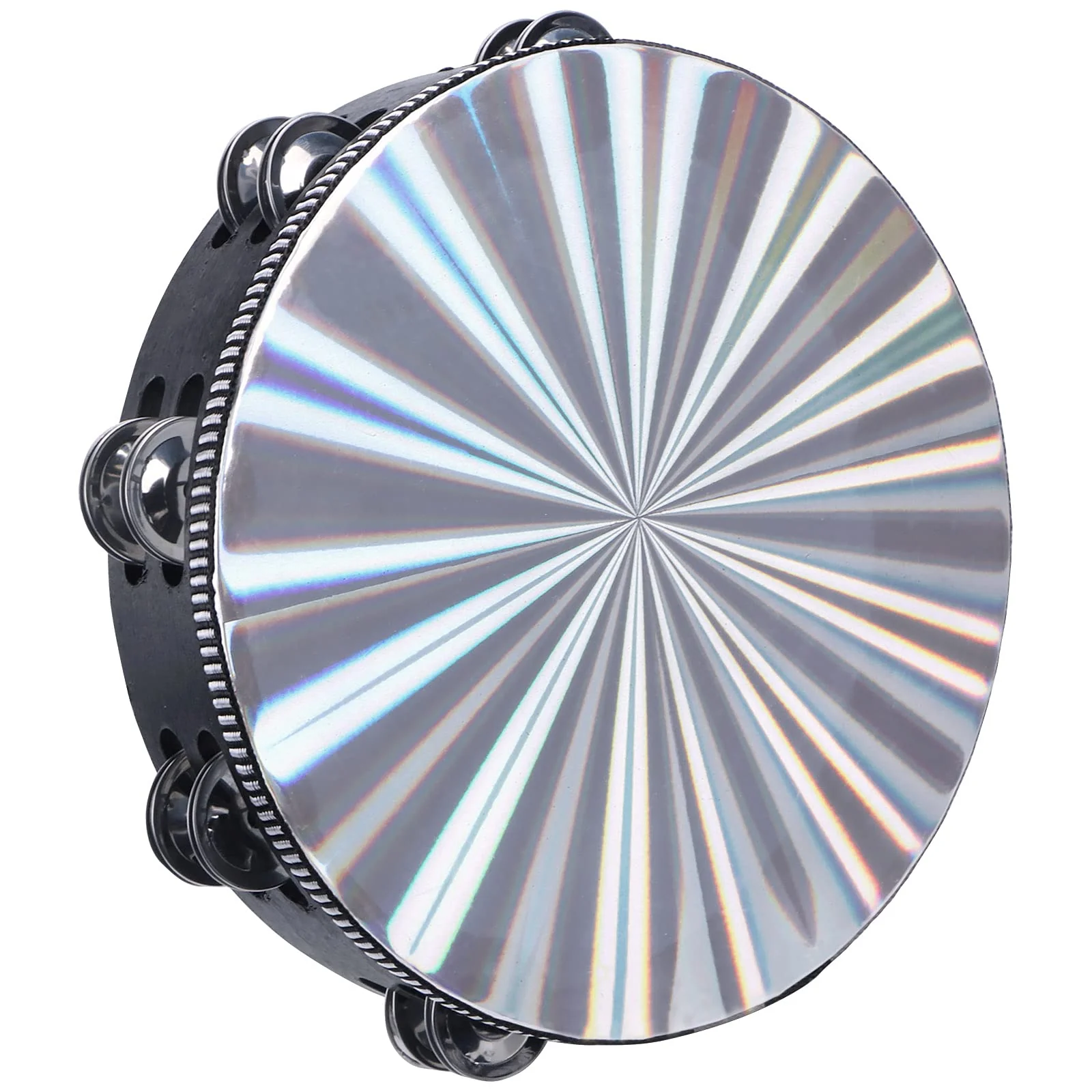 Radiant Tambourines, 10 inch Tambourine with Double Row Jingle Reflective Hand Drum Percussion Handheld Drum Bell Musical Instrument Hand Held Percussion for Adults Church, KTV, Party, Games 10 inches