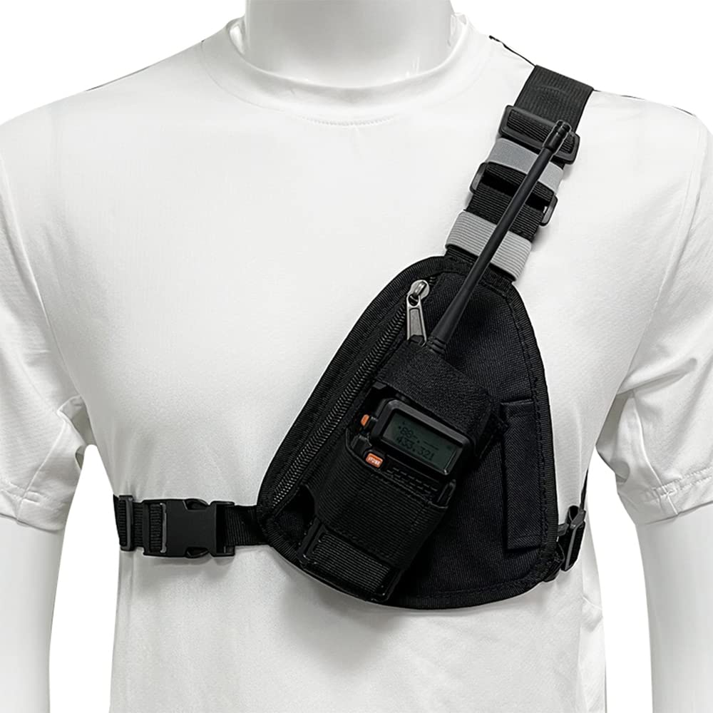 Radio Chest Harness Shoulder Radio Holster Chest Pack Adjustable Single Radio Pouch Two-Way Radio Holster for Motorola Radios and BAOFENG Walkie Talkies etc. Black-1pack