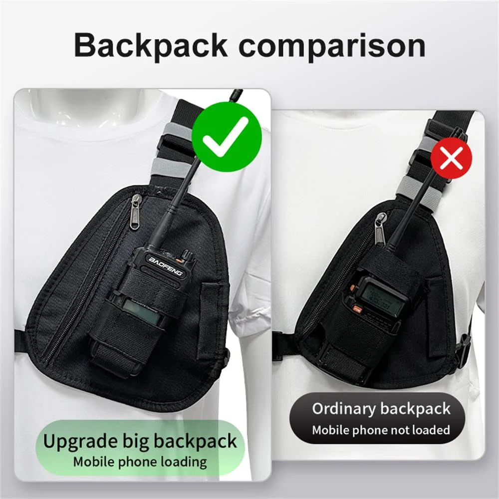 Radio Chest Harness Shoulder Radio Holster Chest Pack Adjustable Single Radio Pouch Two-Way Radio Holster for Motorola Radios and BAOFENG Walkie Talkies etc. Black-1pack - Image 2