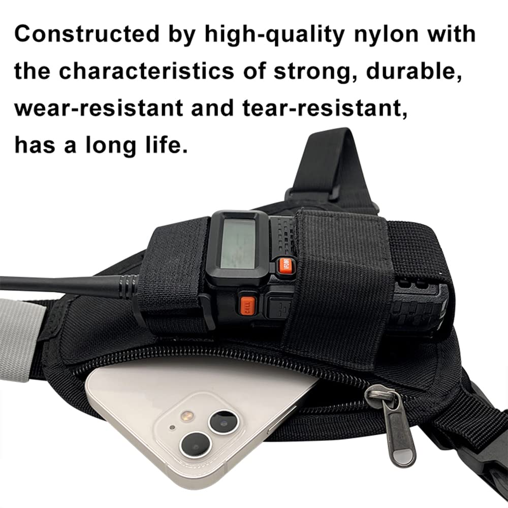 Radio Chest Harness Shoulder Radio Holster Chest Pack Adjustable Single Radio Pouch Two-Way Radio Holster for Motorola Radios and BAOFENG Walkie Talkies etc. Black-1pack - Image 5
