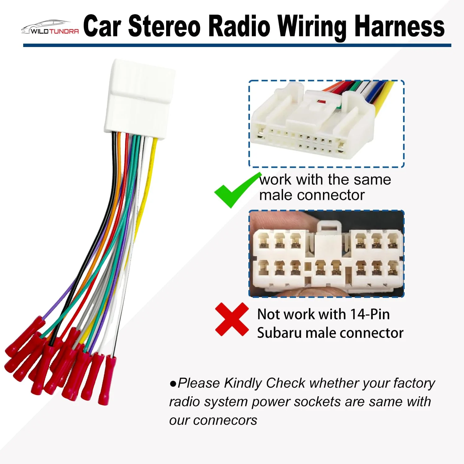 Radio Wiring Harness 20Pin Connector for Nissan 2007-2017/Infiniti 2009-2012/Subaru 2008-2015 Aftermarket Radio Stereo Wire Harness with Antenna Adapter Aftermarket car Stereo Receiver Wire Cable 12-pin, with Antenna Adapter - Image 4