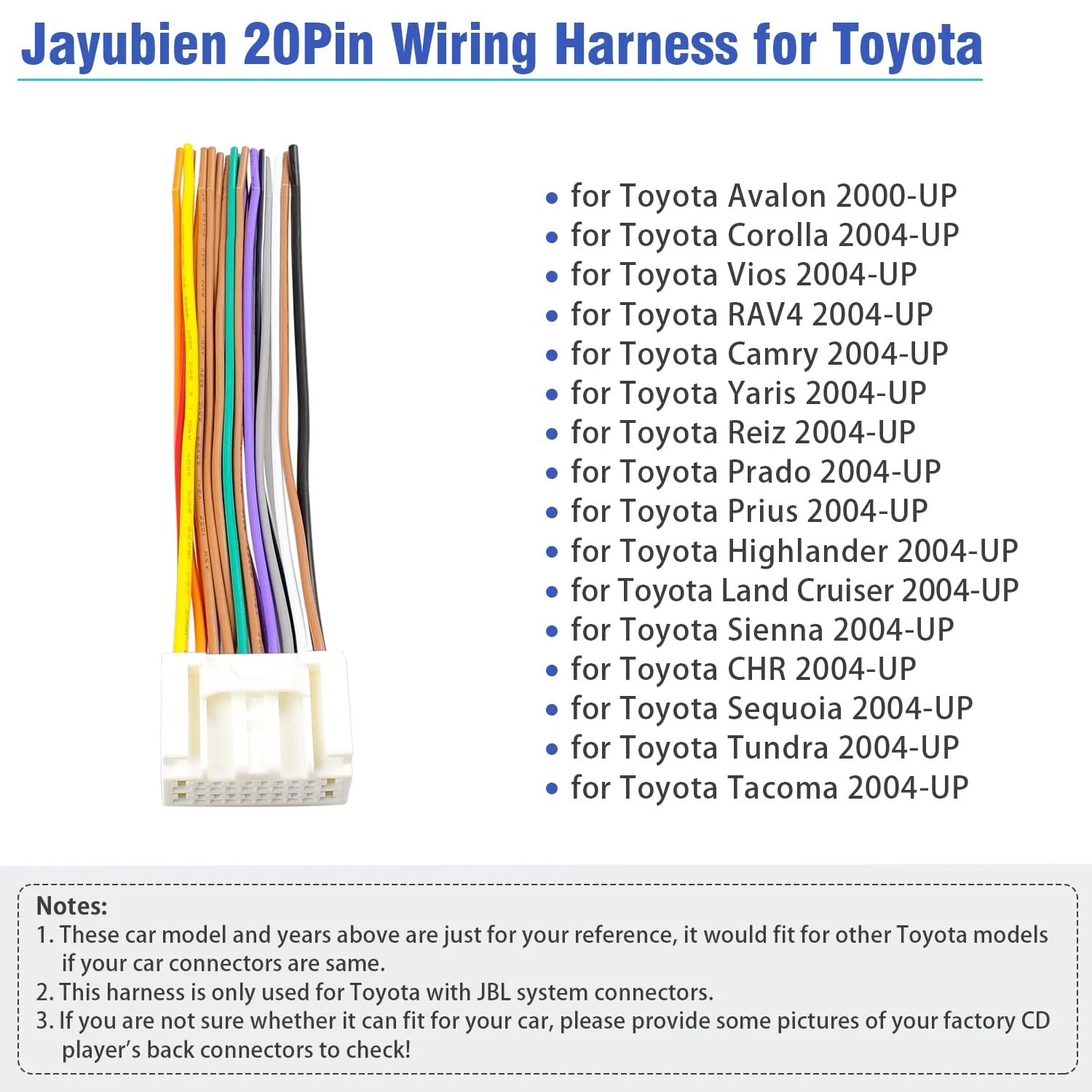 Radio Wiring Harness 20Pin Female Connector Fit for Toyota Lexus 2004-UP with JBL Amplifier Car Stereo Wire Harness Adapter Cable 20P Female Harness for Toyota (w/JBL) - Image 2