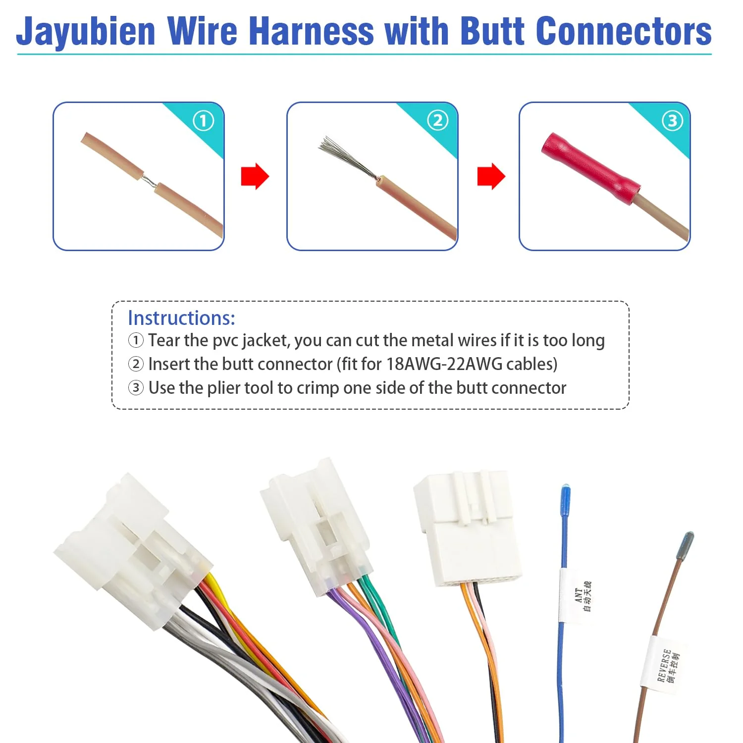 Radio Wiring Harness for Toyota ISO Wire Harness Replacement 16Pin Android Car Stereo Adapter with 20Pin SWC Plug Reverse Cable Butt Connector (2012 and below) 16P-3xConnectors for Toyota - Image 5