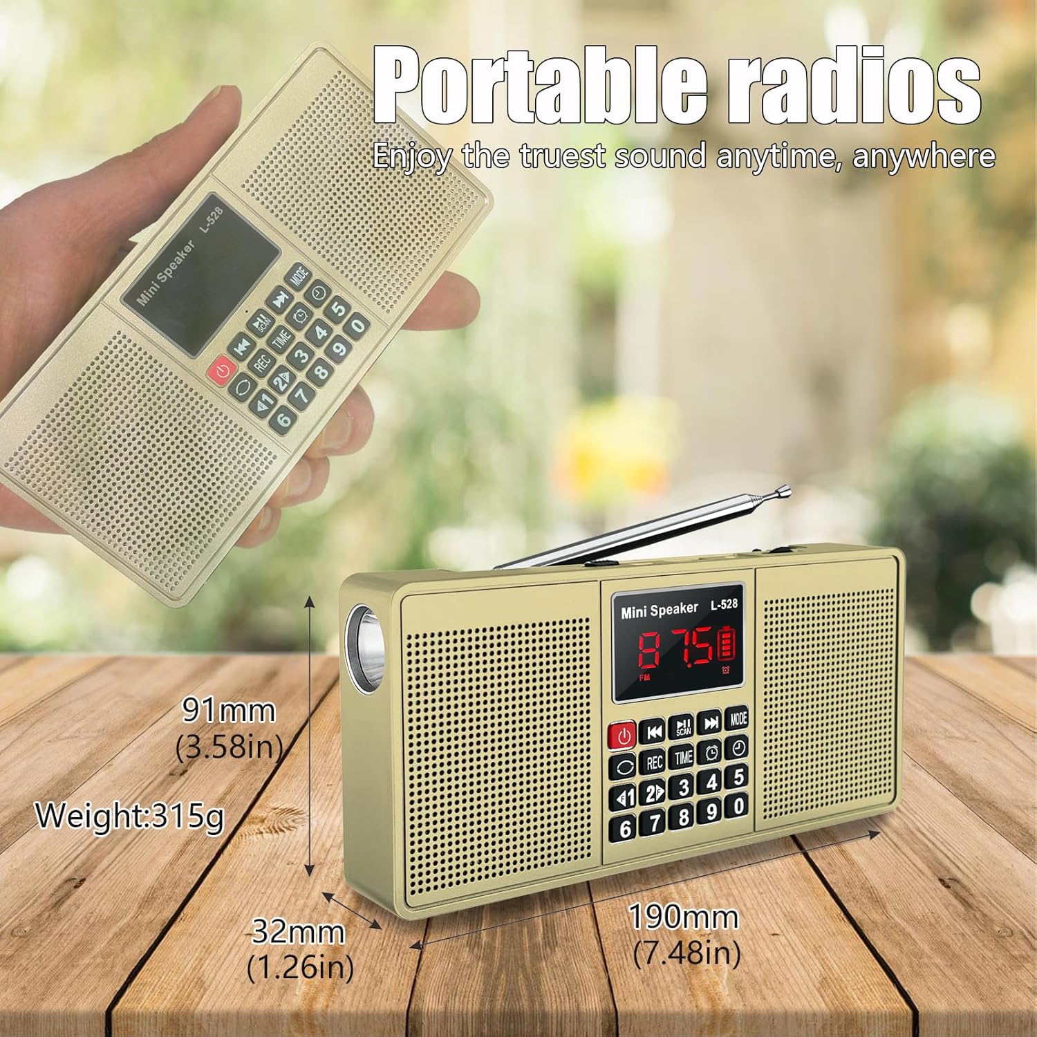 Radios Portable AM FM Bluetooth/Micro SD Card/USB Flash Drive MP3 Playback Dual Speakers and Emergency Flashlight Battery Operated Small Radio Suitable for Home and Outdoor Camping Essentials - Image 4