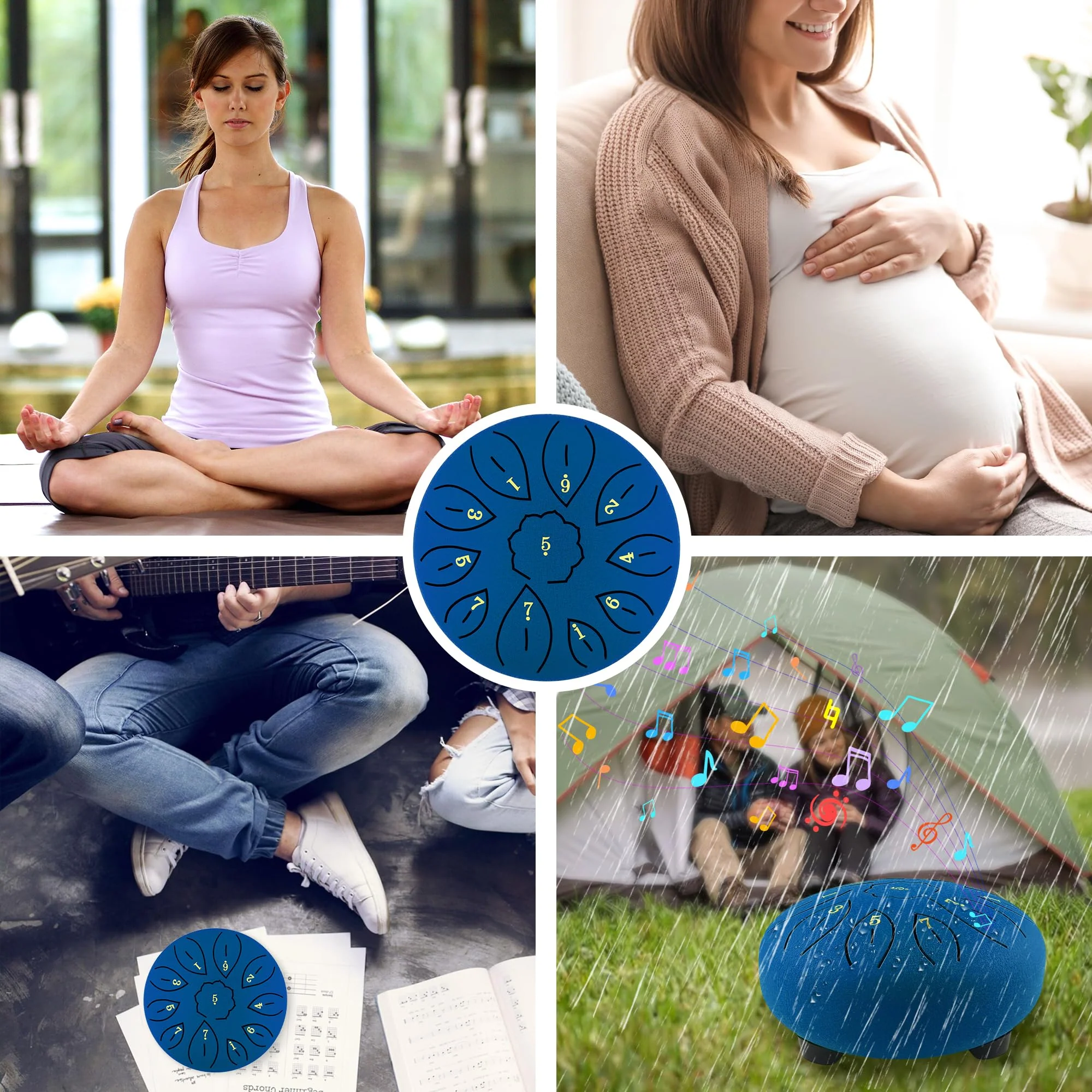 Rain Drum for Garden, 6 Inches 11 Notes Steel Tongue Drum for Adults Kids, Hand Drum Percussion Instrument with Drumsticks, Finger Paddle, Music Book and Travel Bag Yoga Chakra Gifts, Blue 6 Inch - Image 5