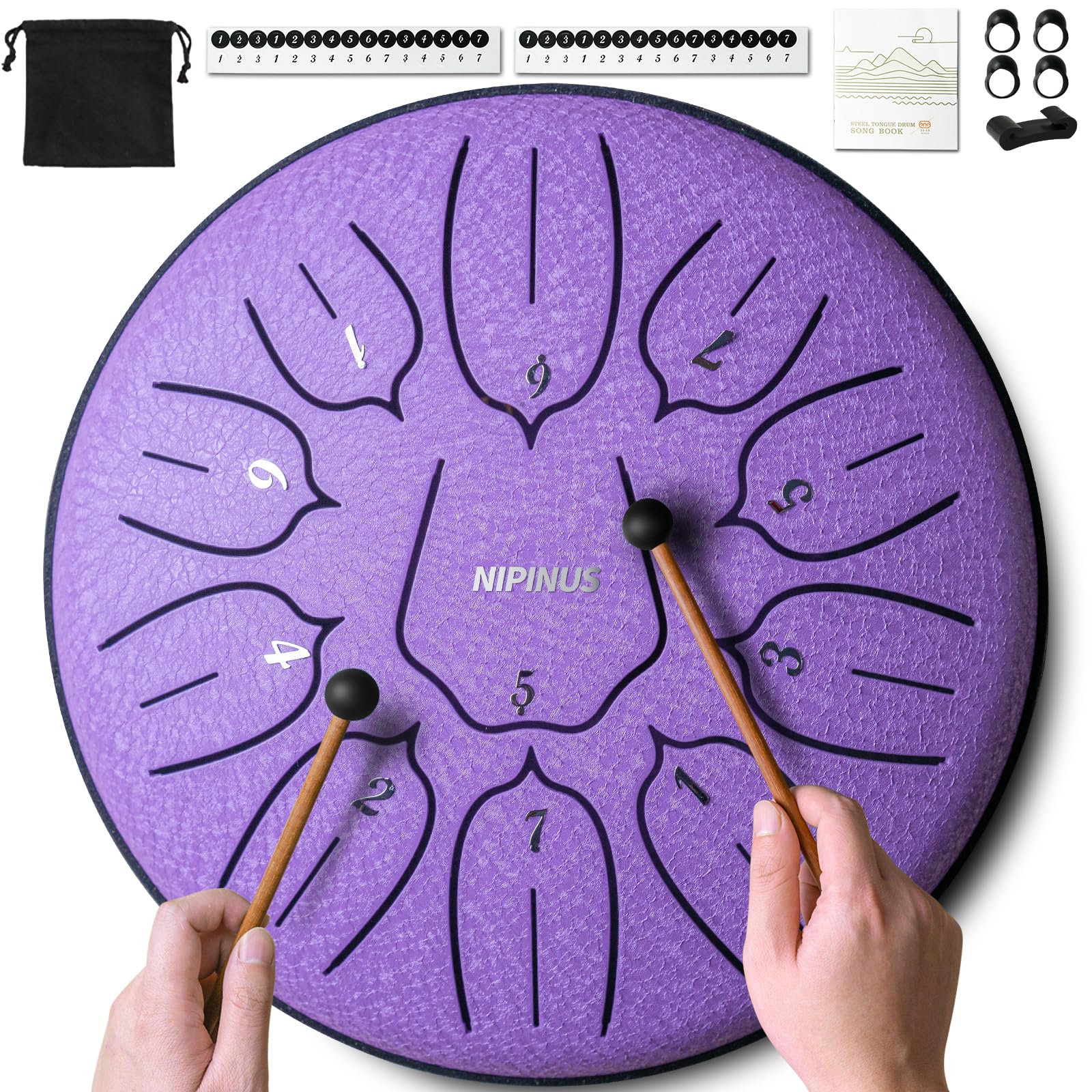 Rain Drum for Outside Garden, Steel Tongue Drum - 6 Inch 11 Notes Metal HandPan Drums,Waterproof Rain Chime,Musical Gifts 6''-11note Purple