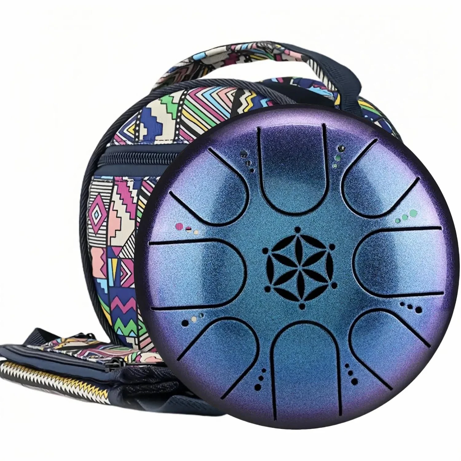 Rain Drum for Outside Garden, Steel Tongue Drum with Carry Bag, 5 Inch 8 Note Handpan Tank Drum Kit, C Major, Blue