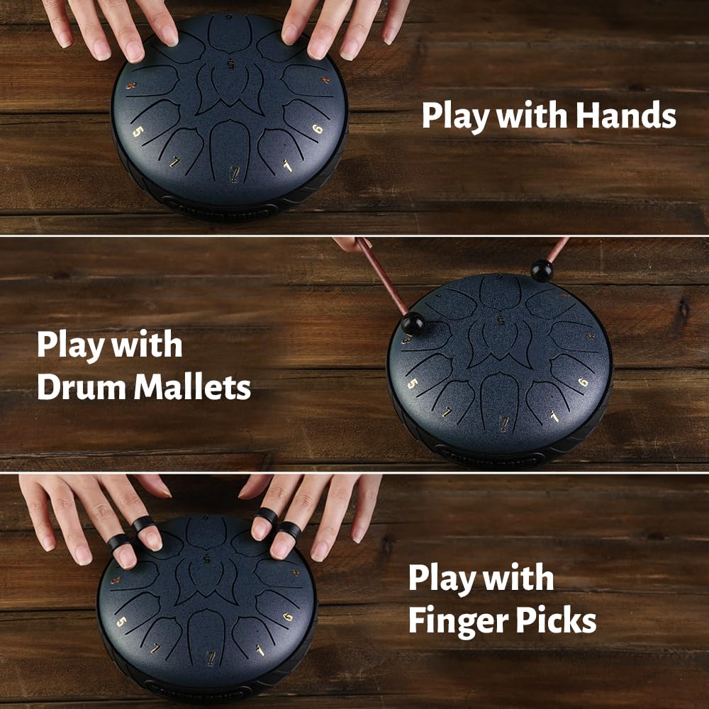 Rain drum for Outside Garden When It Rains, 6 Inch 11 Notes Steel Tongue Drums, Ethereal Handpan, Large Musical Instruments Sound Therapy Meditation, Outdoor Pocket Chime Set, Adults Hand Pan - Image 4