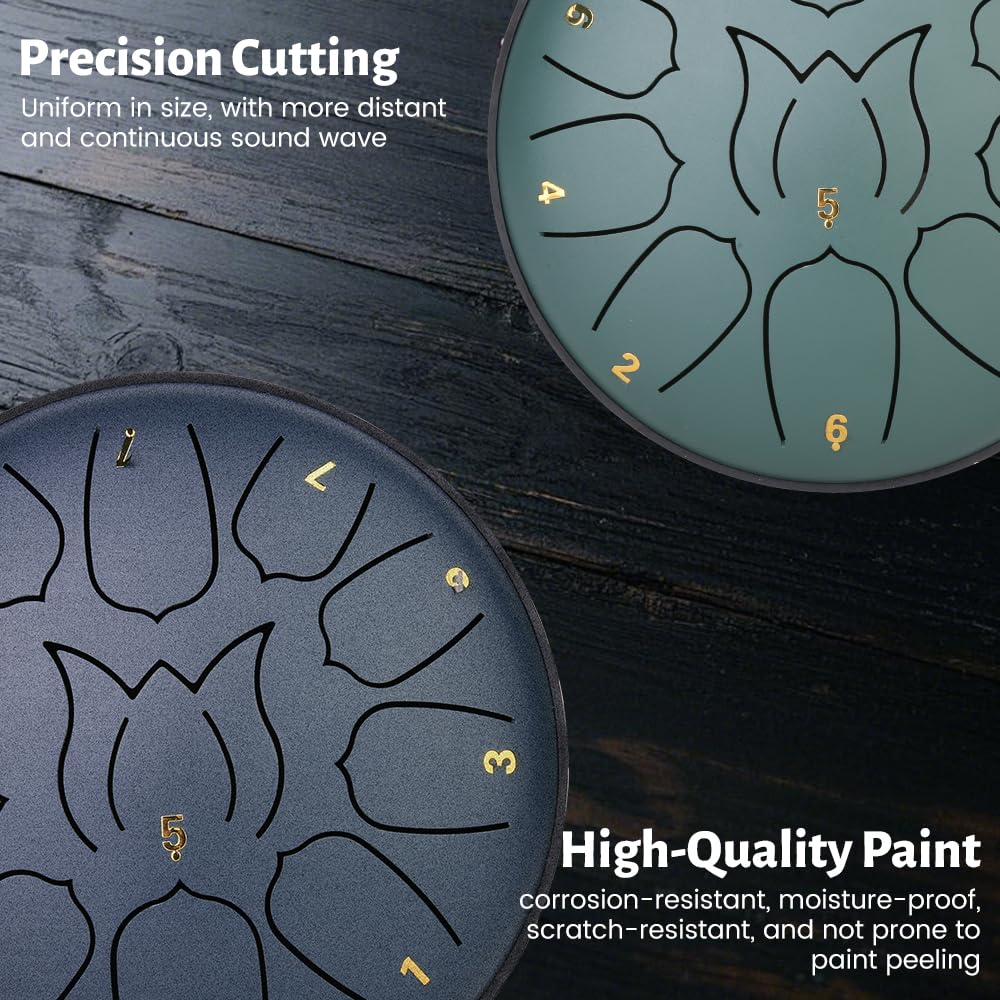 Rain drum for Outside Garden When It Rains, 6 Inch 11 Notes Steel Tongue Drums, Ethereal Handpan, Large Musical Instruments Sound Therapy Meditation, Outdoor Pocket Chime Set, Adults Hand Pan - Image 5