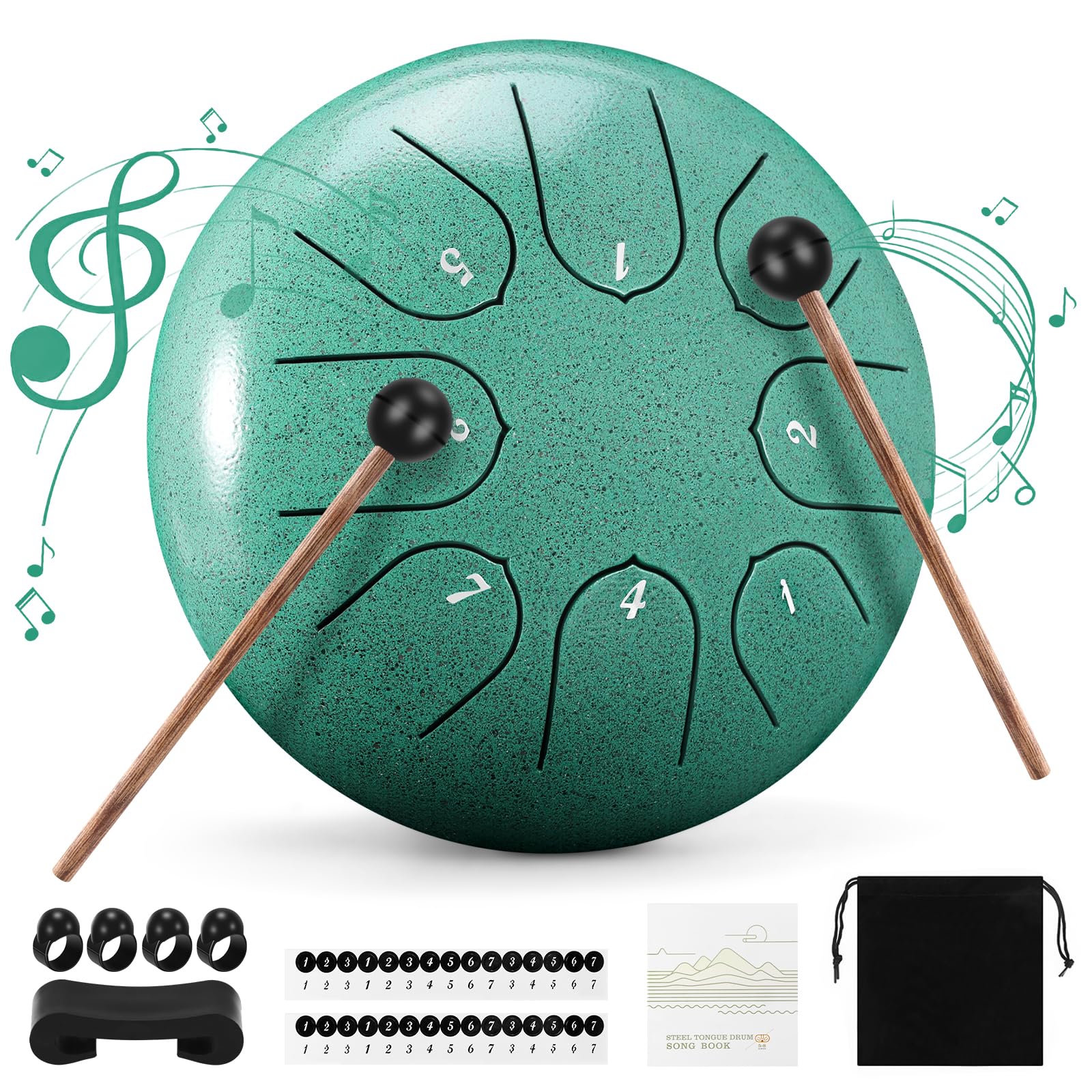 Rain Drum for Outside, Steel Tongue Drum 8 Notes 6 Inches Chakra Tank Drum, for Yoga Musical Education,with Drumsticks Drumstick Stand Tutorial Book Note Stickers Finger Cots(Malachite) Malachite 6 inch 8 notes