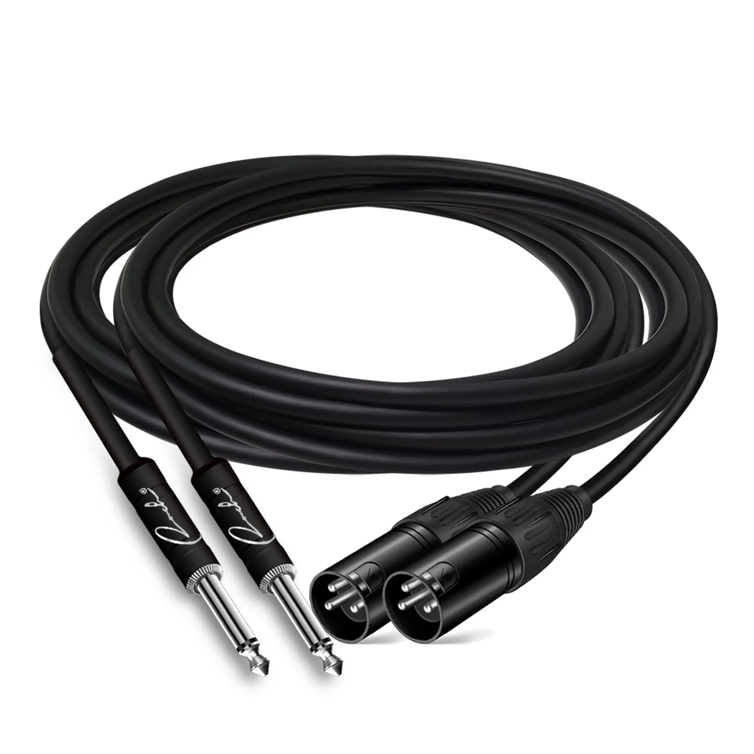 Ranch 2Pcs 25ft Male XLR to 1/4 TS Mono Jack Microphone Cable Quarter Inch to XLR Male Unbalanced Interconnect Cable - Black 2 Pack 25 Feet