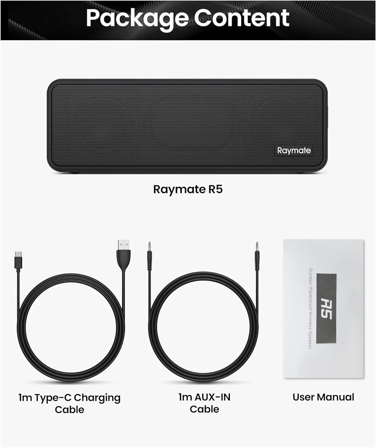 Raymate Bluetooth Speakers, 20W IPX7 Waterproof Speaker Wireless Bluetooth-V5.0, HiFi Stereo Sound, 1000mins Playtime, Portable Speaker for Home, Outdoor, Party Black - Image 8