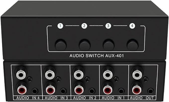 RCA AUX Audio Switcher 4 in 1 out, BolAAzuL Stereo Audio Selector 4X1 Passive 3.5mm Aux L/R RCA Audio Switch Box Analog Audio Selector