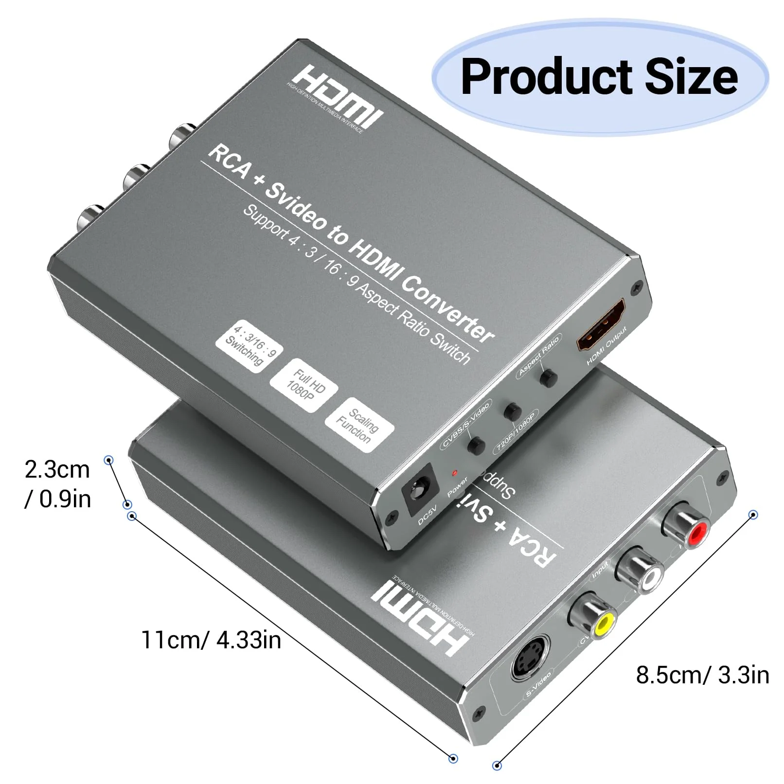RCA Svideo to HDMI Converter with 4 : 3/16 : 9 Aspect Ratio Switch, S-Video RCA to HDMI Adapter, Support 720P/1080P Output Switch for VHS/VCR/DVD Player/Wii/PS1/PS2/N64/NGC/NES to View on HDMI TVs - Image 6