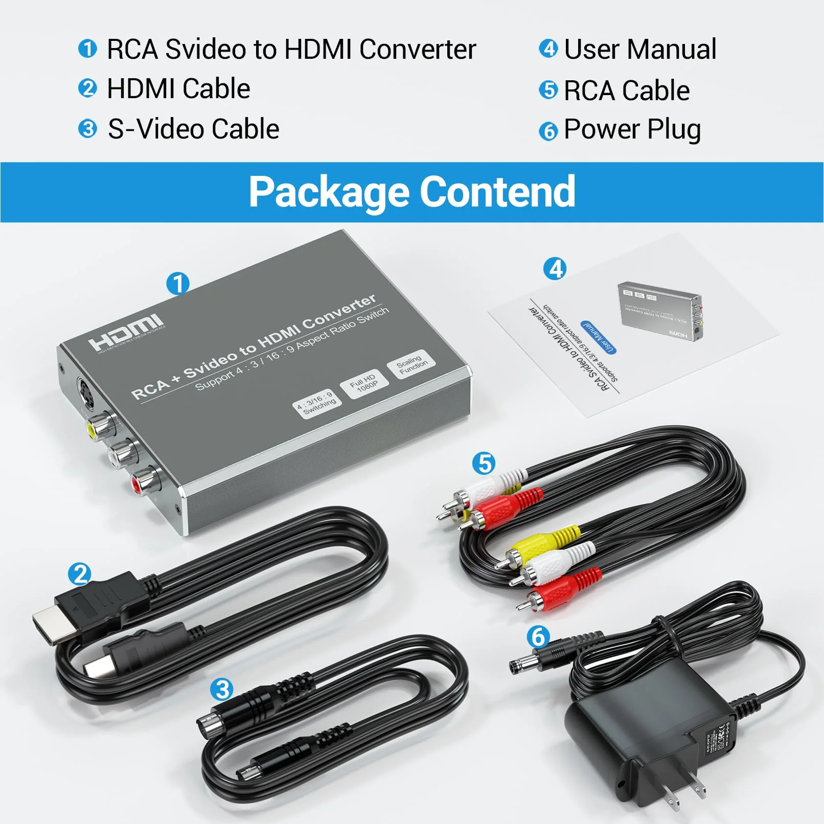 RCA Svideo to HDMI Converter with 4 : 3/16 : 9 Aspect Ratio Switch, S-Video RCA to HDMI Adapter, Support 720P/1080P Output Switch for VHS/VCR/DVD Player/Wii/PS1/PS2/N64/NGC/NES to View on HDMI TVs - Image 7