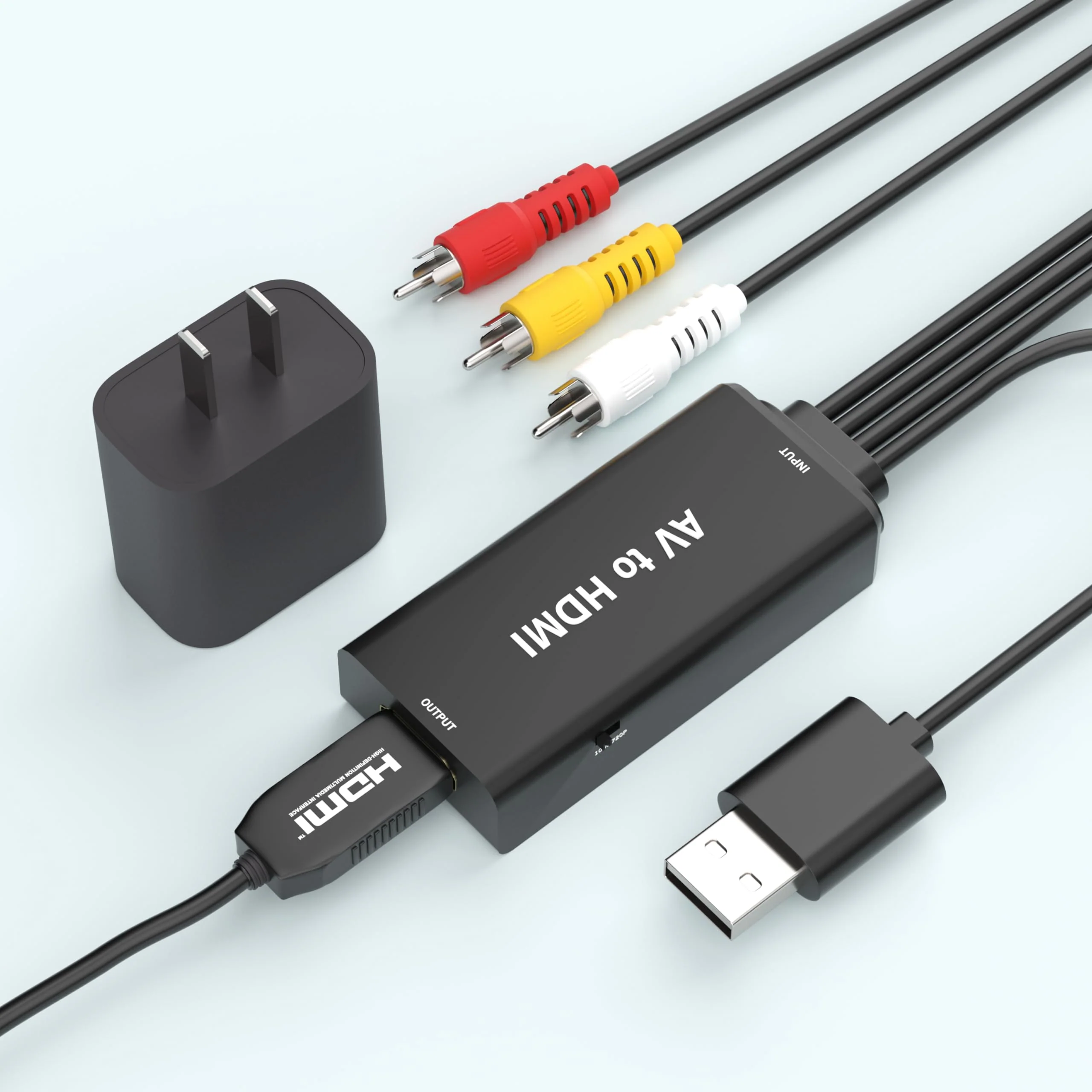 RCA to HDMI, AV to HDMI Converter, 1080P Mini RCA Composite CVBS Video Audio Converter Adapter, Supports PAL/NTSC, Suitable for TV/PC/PS3/STB/Xbox VHS/VCR/Blu-ray DVD Player RCA to HDMI