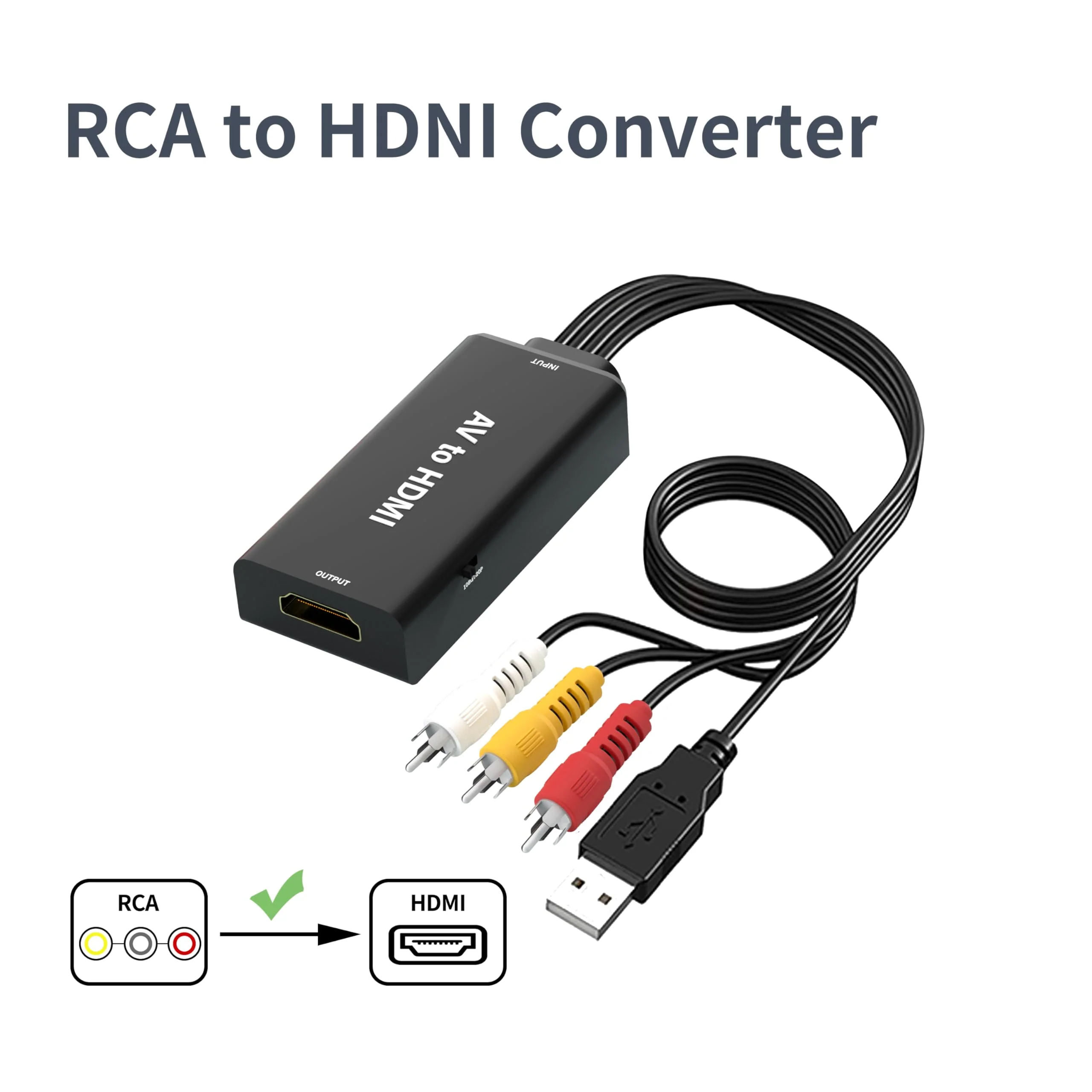 RCA to HDMI, AV to HDMI Converter, 1080P Mini RCA Composite CVBS Video Audio Converter Adapter, Supports PAL/NTSC, Suitable for TV/PC/PS3/STB/Xbox VHS/VCR/Blu-ray DVD Player RCA to HDMI - Image 3