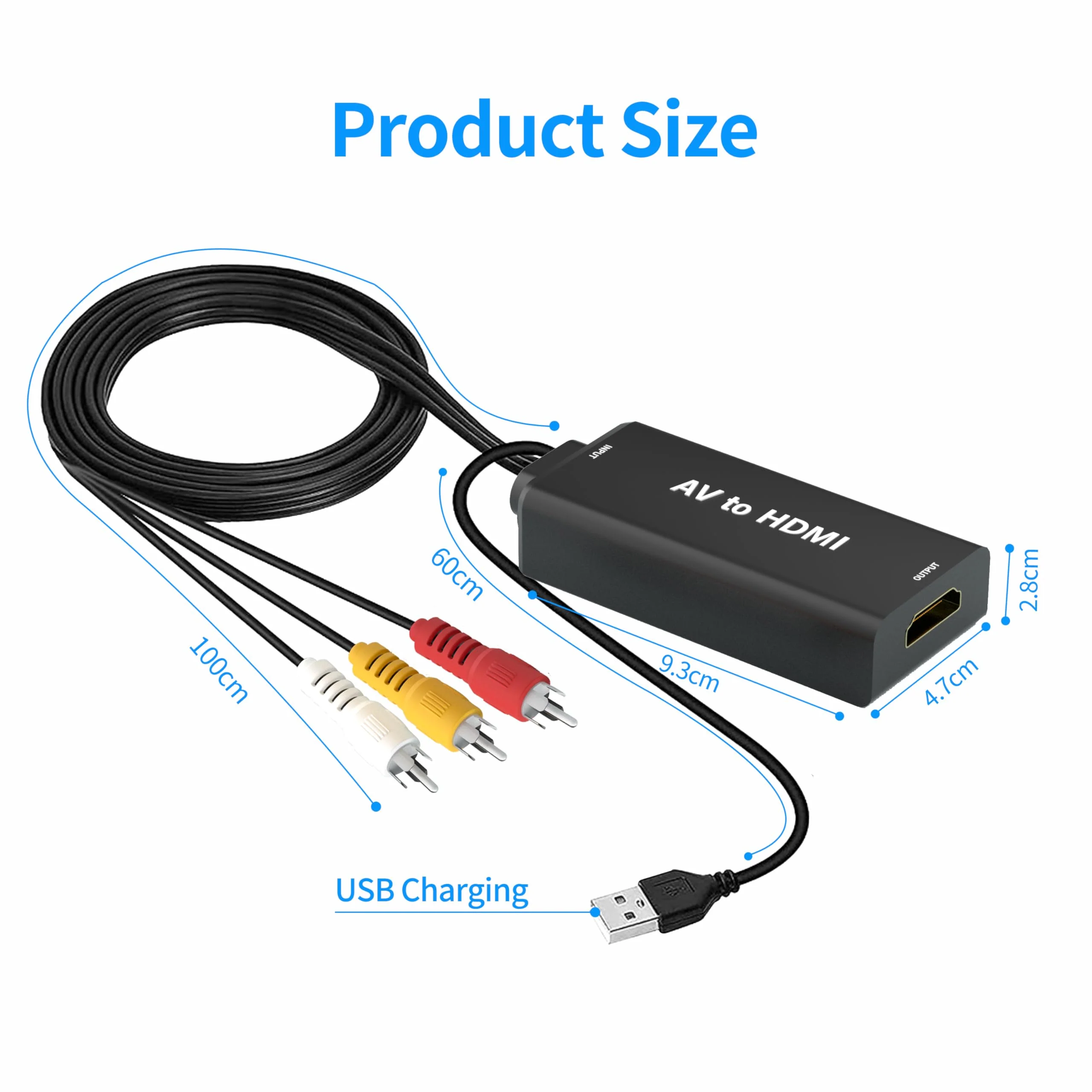 RCA to HDMI, AV to HDMI Converter, 1080P Mini RCA Composite CVBS Video Audio Converter Adapter, Supports PAL/NTSC, Suitable for TV/PC/PS3/STB/Xbox VHS/VCR/Blu-ray DVD Player RCA to HDMI - Image 7