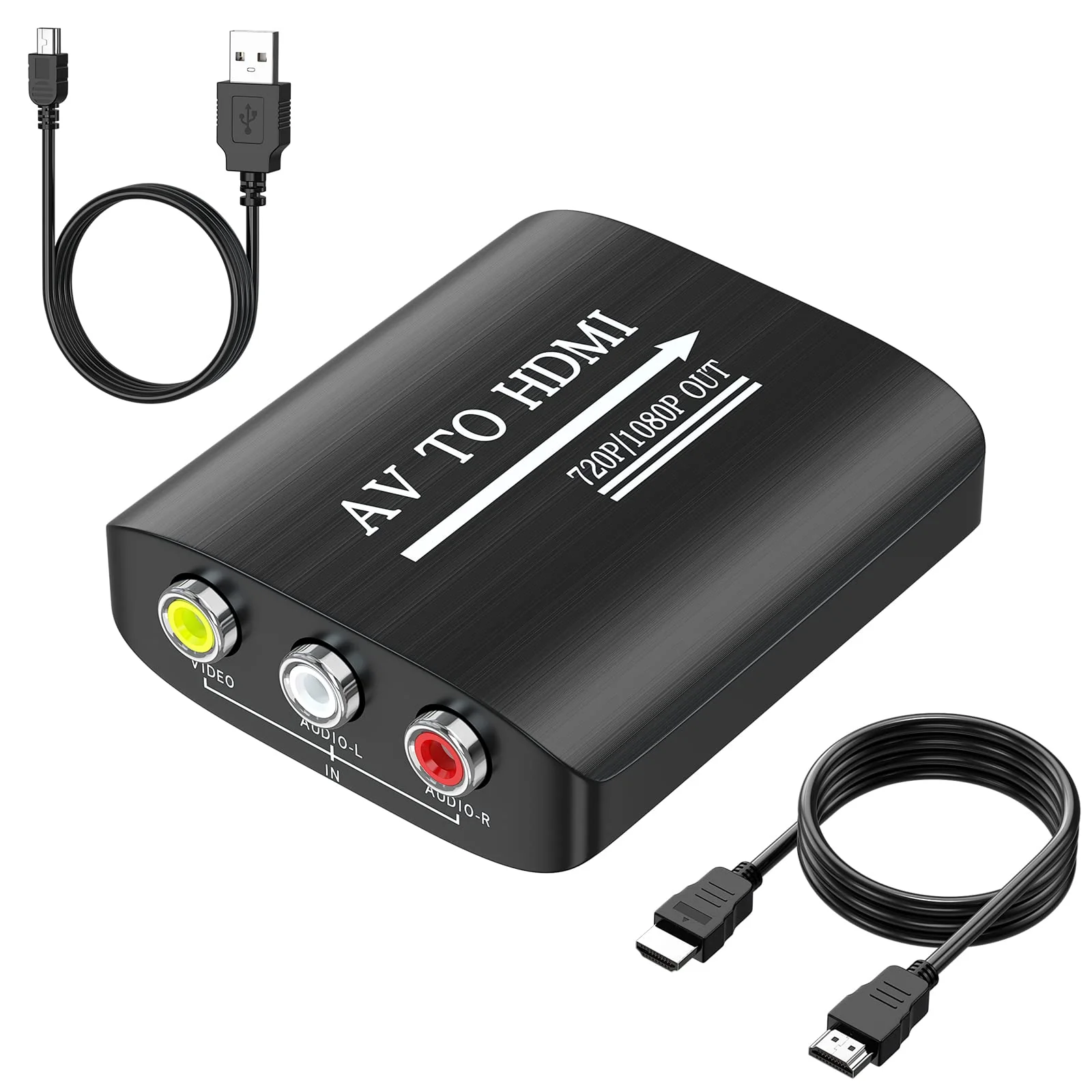 RCA to HDMI,AV to HDMI Converter,Composite to HDMI Converter Compatible with WII,PS One,PS2,PS3,STB,Xbox,VHS,VCR,Blue-Ray DVD,with 3.3ft HDMI Cable Converter (with HDMI Cable)