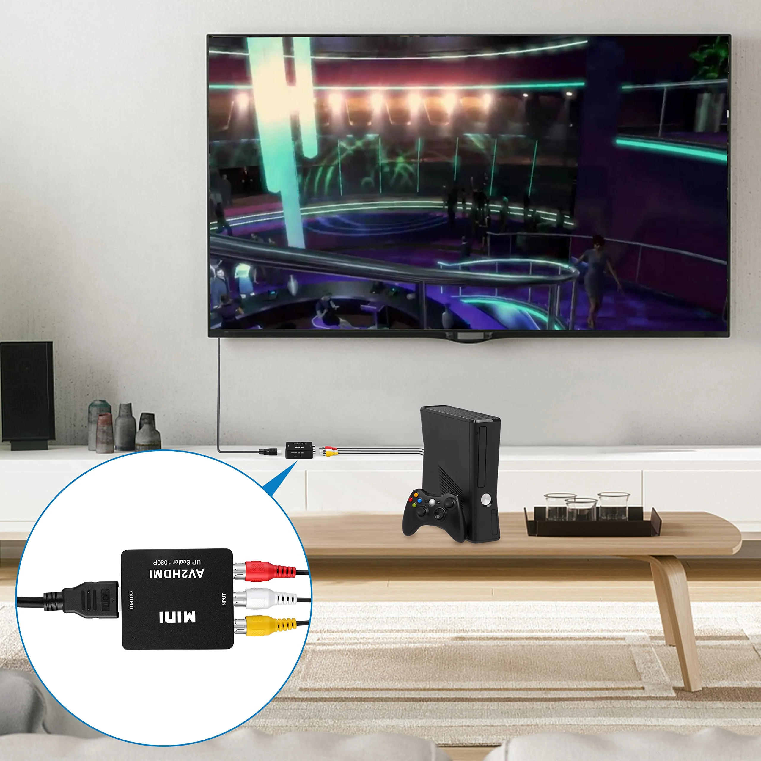 RCA to HDMI Converter, 1080P Mini RCA Composite CVBS Video Audio Supporting PAL/NTSC for TV/PC/ PS3/ STB/Xbox VHS/VCR/Blue-Ray DVD Players (RCA Adapter+HDMI Cable) 2 in 1 - Image 5