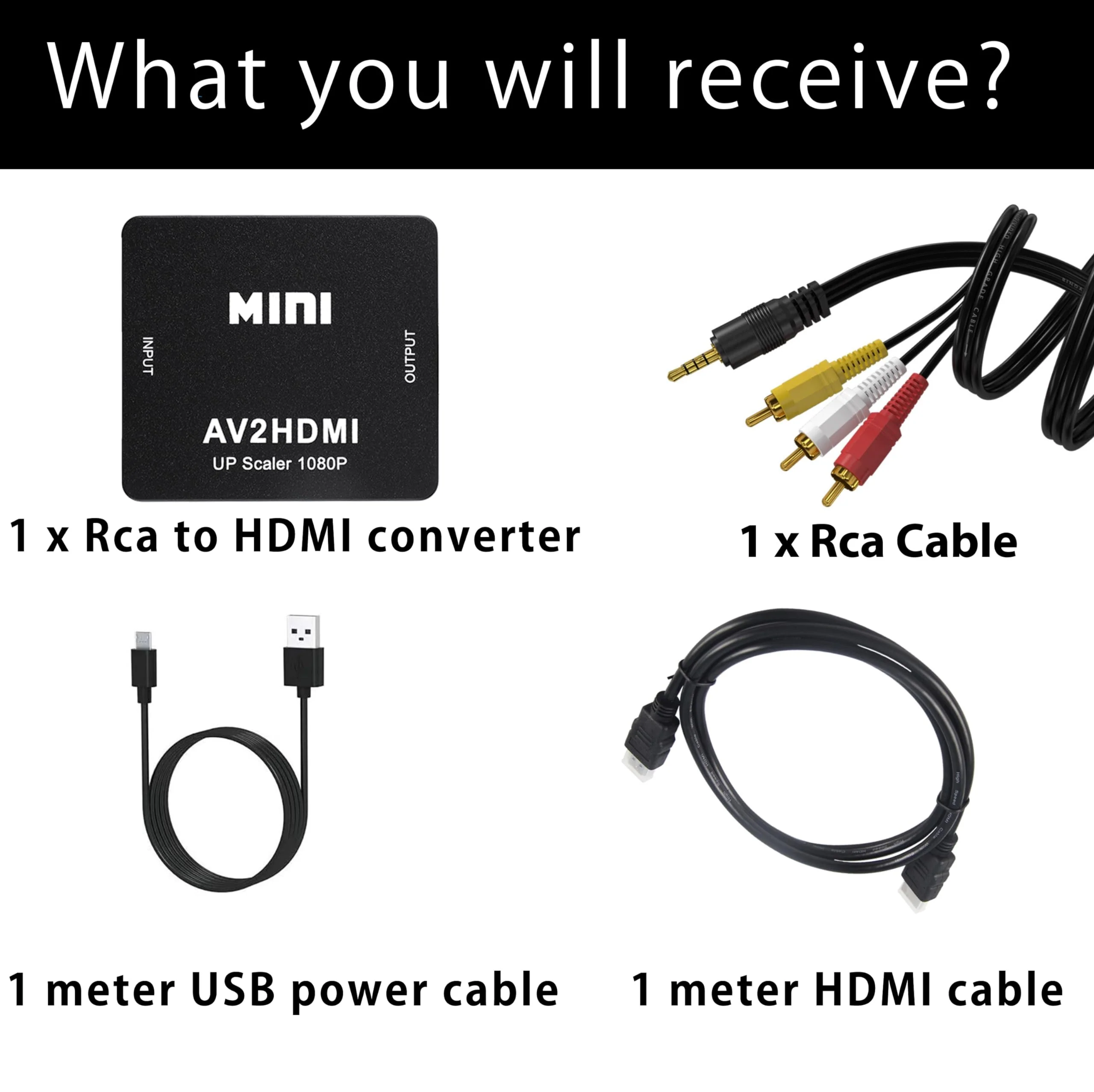 RCA to HDMI Converter, 1080P RCA Composite CVBS AV to HDMI Video Audio Adapter Compatible with N64 Wii PS2 Xbox VHS VCR Camera DVD (RCA Adapter + HDMI Cable + RCA Cable) 3 in 1 - Image 2