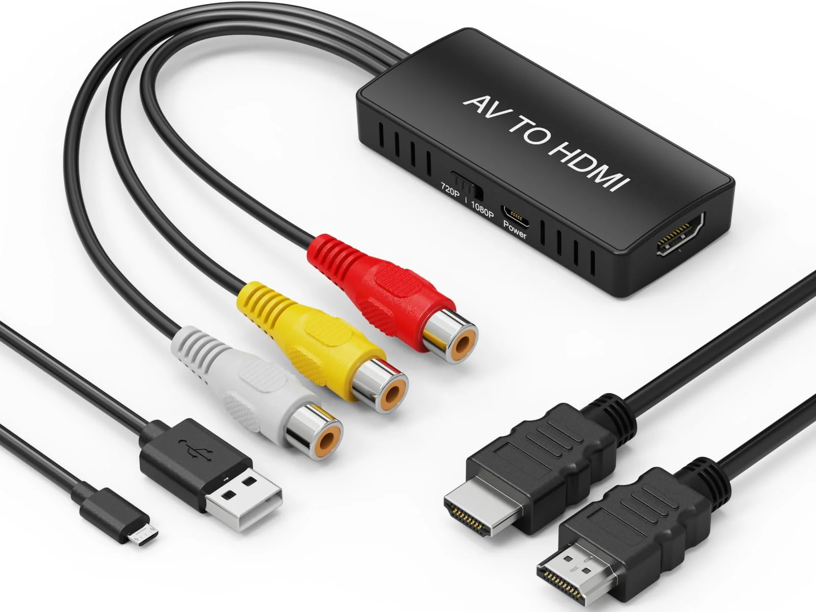RCA to HDMI Converter, AV to HDMI Adapter,1080P Capture Converter,Composite to HDMI,Support WII/WII U/PS one/PS2/PS3/STB/Xbox/VHS/VCR/Blue-Ray DVD RCA to Hdmi