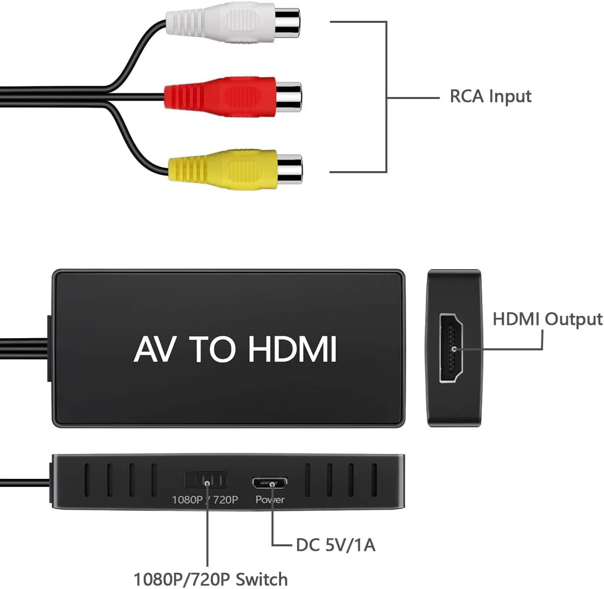 RCA to HDMI Converter, AV to HDMI Adapter,1080P Capture Converter,Composite to HDMI,Support WII/WII U/PS one/PS2/PS3/STB/Xbox/VHS/VCR/Blue-Ray DVD RCA to Hdmi - Image 2