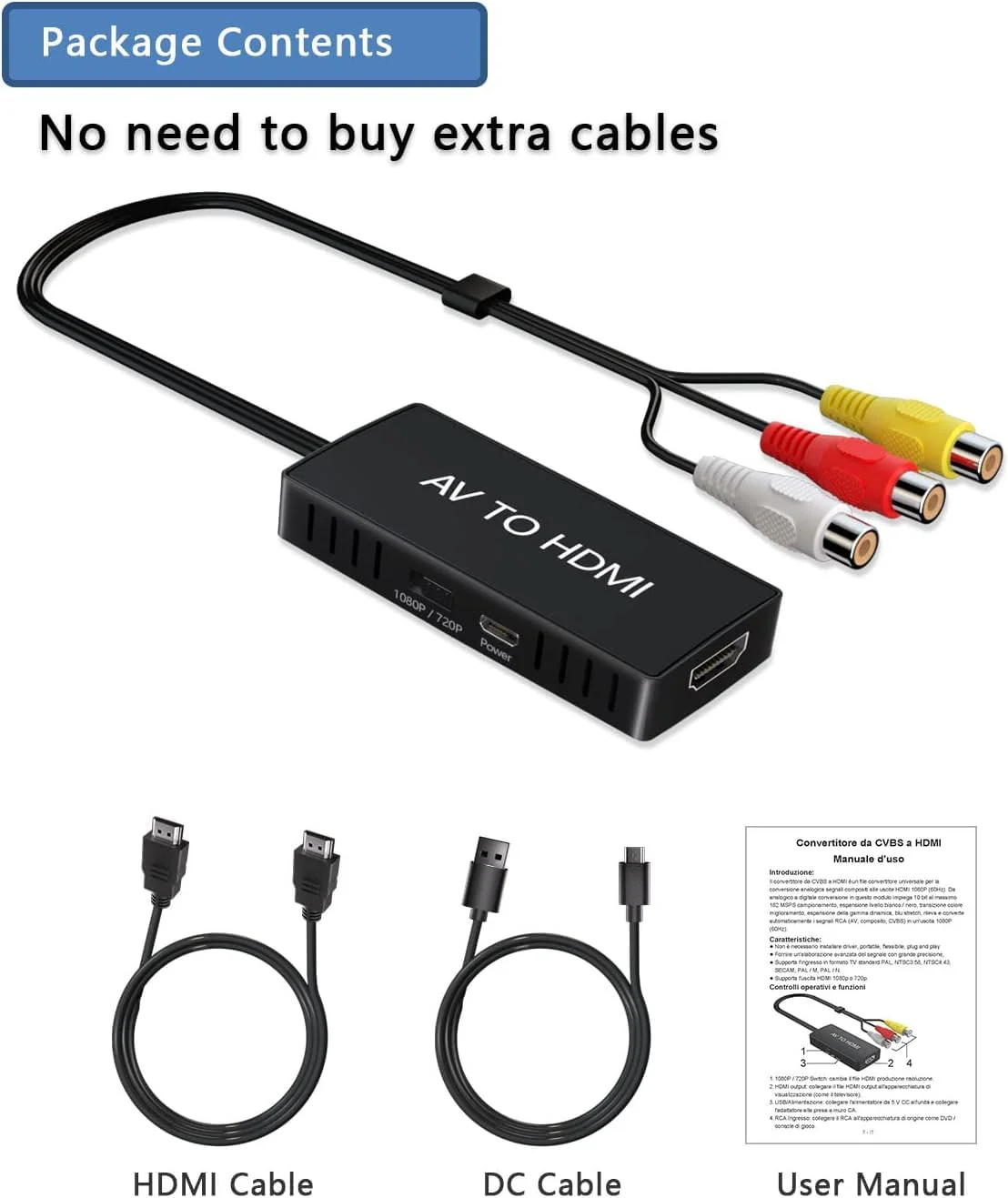 RCA to HDMI Converter, AV to HDMI Adapter,1080P Capture Converter,Composite to HDMI,Support WII/WII U/PS one/PS2/PS3/STB/Xbox/VHS/VCR/Blue-Ray DVD RCA to Hdmi - Image 6