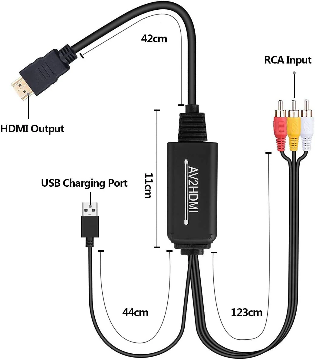 RCA to HDMI Converter, AV to HDMI Converter Cable Cord, 3RCA CVBS Composite Audio Video to 1080P HDMI Supporting PAL NTSC for PC Laptop Xbox PS3 PS4 TV STB VHS VCR Camera DVD Etc RCA (Male) to HDMI (Male) Converter Cable - Image 4