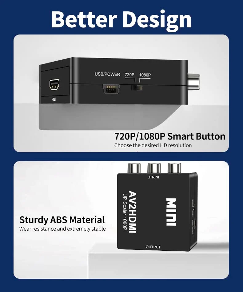 RCA to HDMI Converter, RCA to HDMI Adapter, 1080P Mini RCA Composite CVBS AV to HDMI Video Audio Converter Adapter Support PAL/NTSC for N64 Wii PS2 PS3 Xbox VHS - with RCA and HDMI Cable RCA converter with RCA and HDMI cable - Image 5