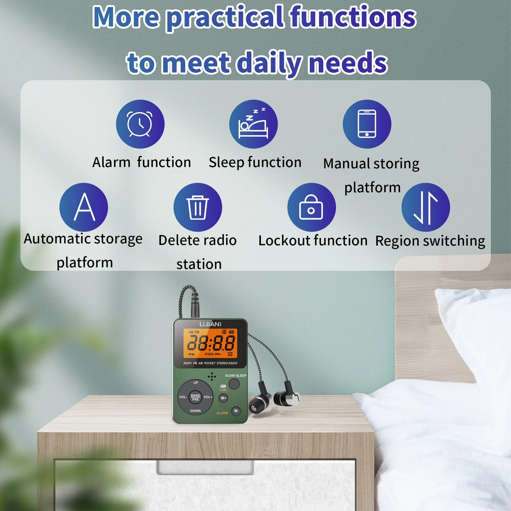 rd231 Pocket AM FM Radio Portable with Best Reception,Power by AAA Battery Mini Digital Tuning Walkman Radio with Stereo Earphone,Large LCD Screen and Lock Screen for Walk/Jogging/Gym/Camping - Image 3