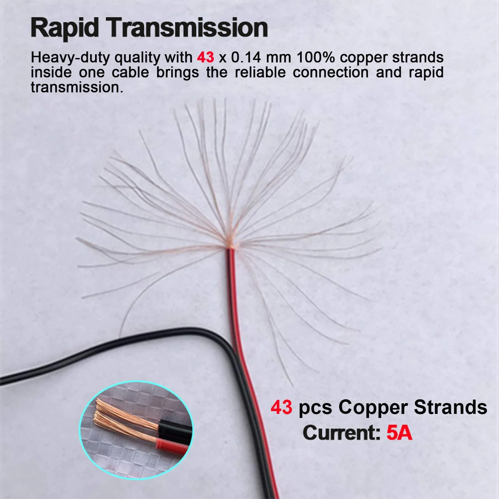 (Real 18AWG 43x2pcs Copper Strands) 10 Pairs DC Power Pigtail Cable Wire, 12V 5A Male & Female Connectors for CCTV Security Camera and Lighting Power Adapter by MILAPEAK (2.1mm x 5.5mm, Ultra Thick) - Image 3