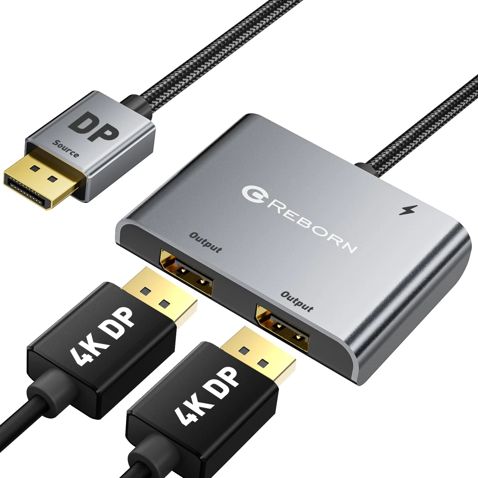 Reborn DisplayPort to Dual DisplayPort Splitter 4K@60Hz Display Port Splitter 1 in 2 Out for Dual Monitor Extended Display DP Source to 2 DP Adapter with PC, Graphics Card, Lenovo, HP and More MST-DP to Dual DP Adapter