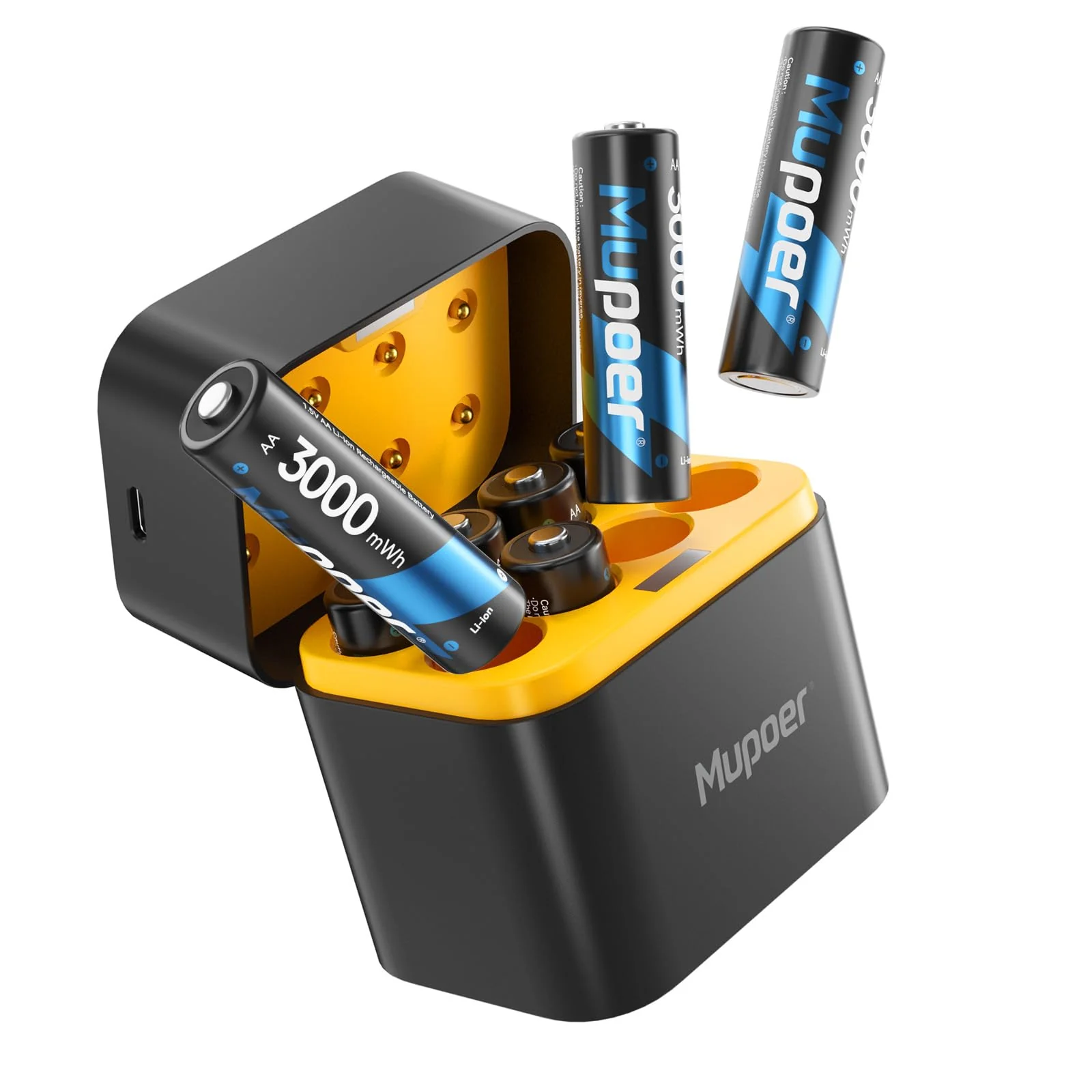 Rechargeable AA Batteries Lithium with Charger, 8 Pack 1.5V 3000mWh Double A Batteries Rechargeable, Long Lasting AA Li-ion Battery with Integrated Charging Storage Box - Blue