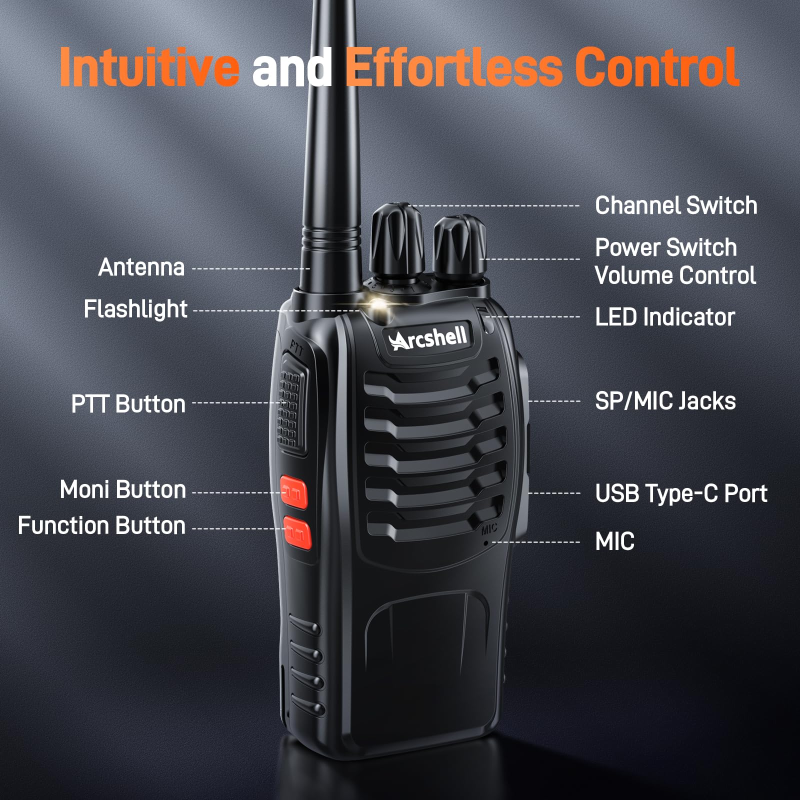 Rechargeable Long Range Two-Way Radios with Earpiece 2 Pack Arcshell AR-5 Walkie Talkies Li-ion Battery and Charger Included - Image 2