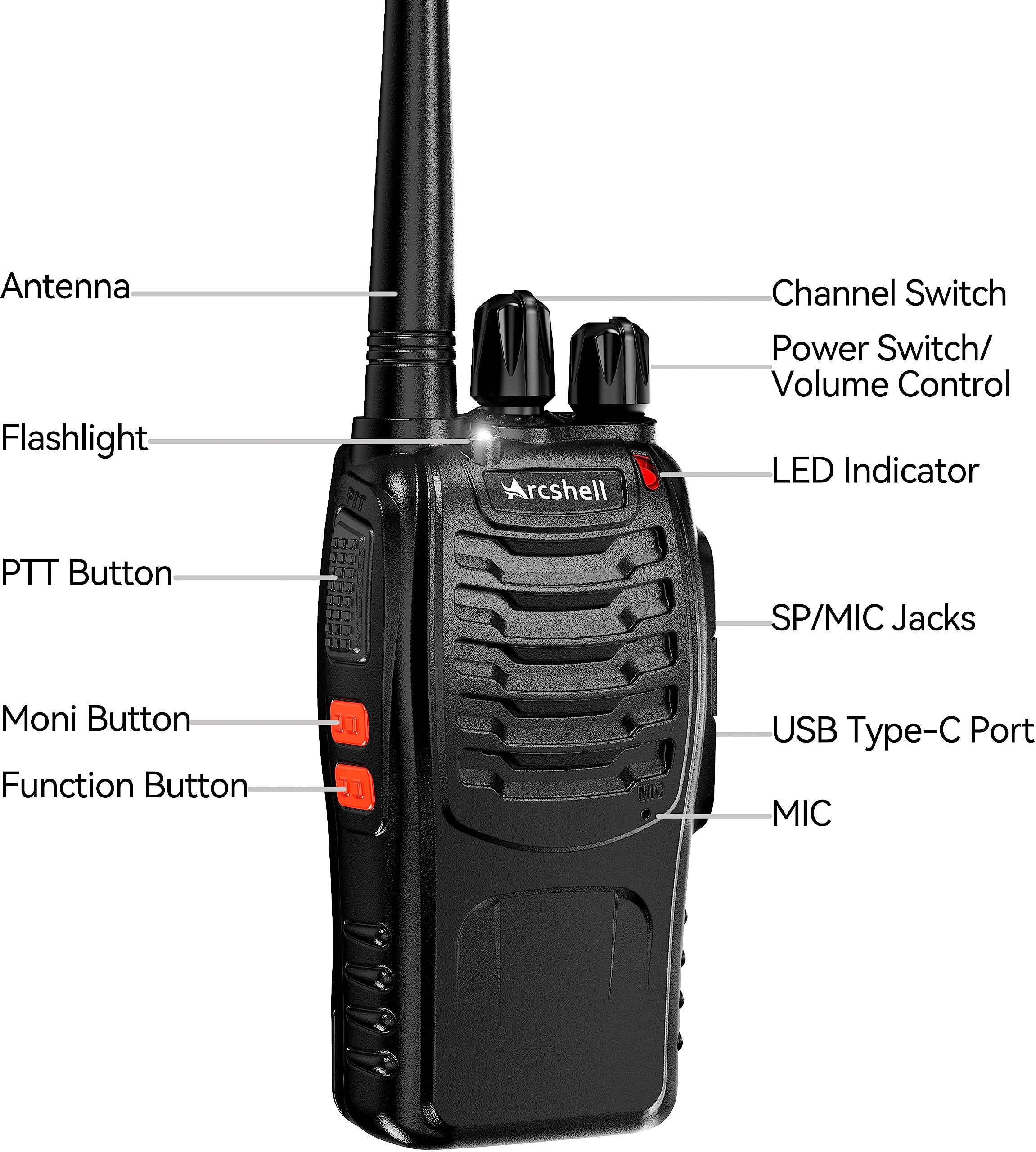 Rechargeable Long Range Two-Way Radios with Earpiece 2 Pack Arcshell AR-5 Walkie Talkies Li-ion Battery and Charger Included - Image 8