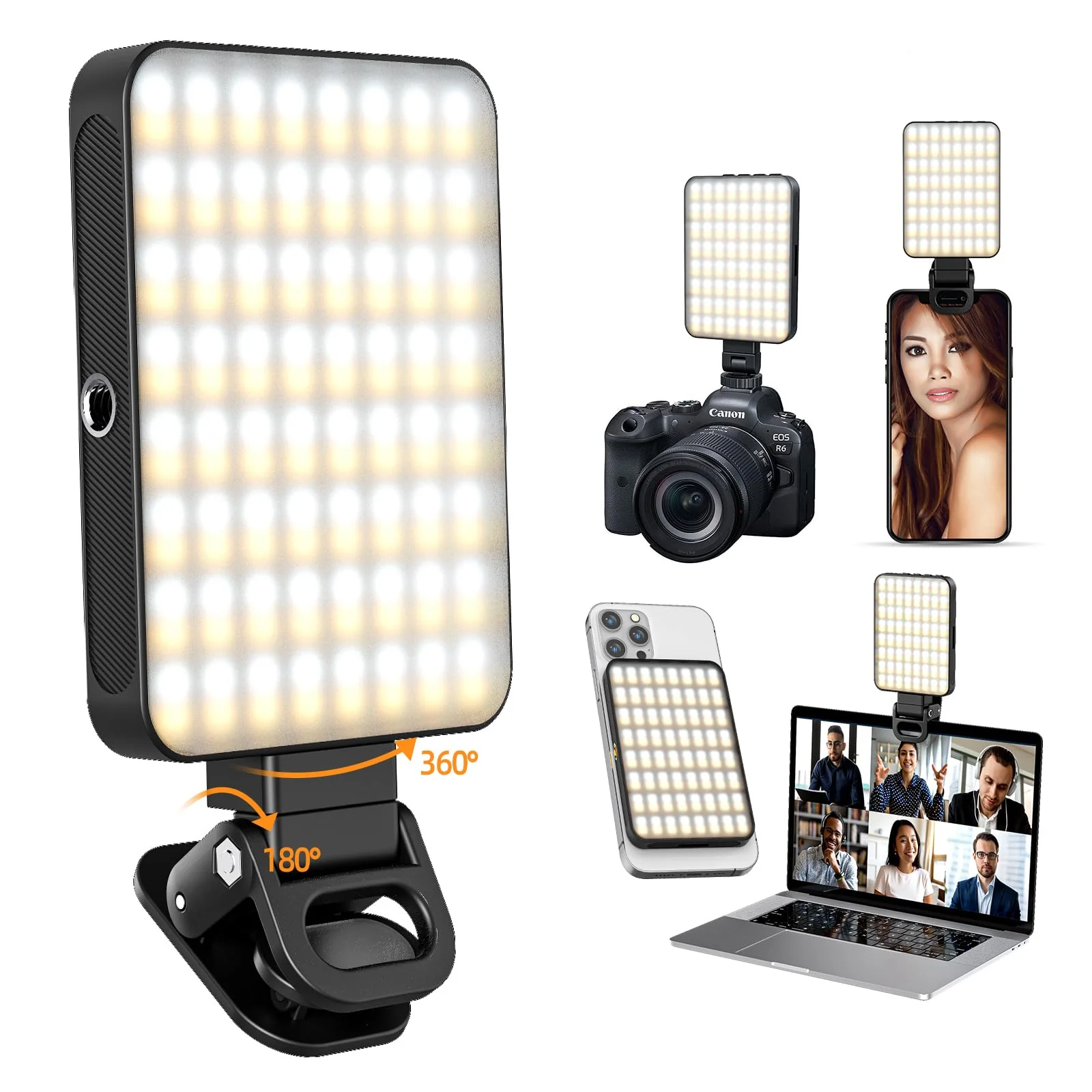 Rechargeable Magnetic Phone Selfie Light 128 LED Fill Light with Phone Clip & Cold Shoe,Adjusted 3 Light Modes for Magsafe Phone Selfies,Laptop,iPad,TikTok,Video Vlog,Makeup,Camera