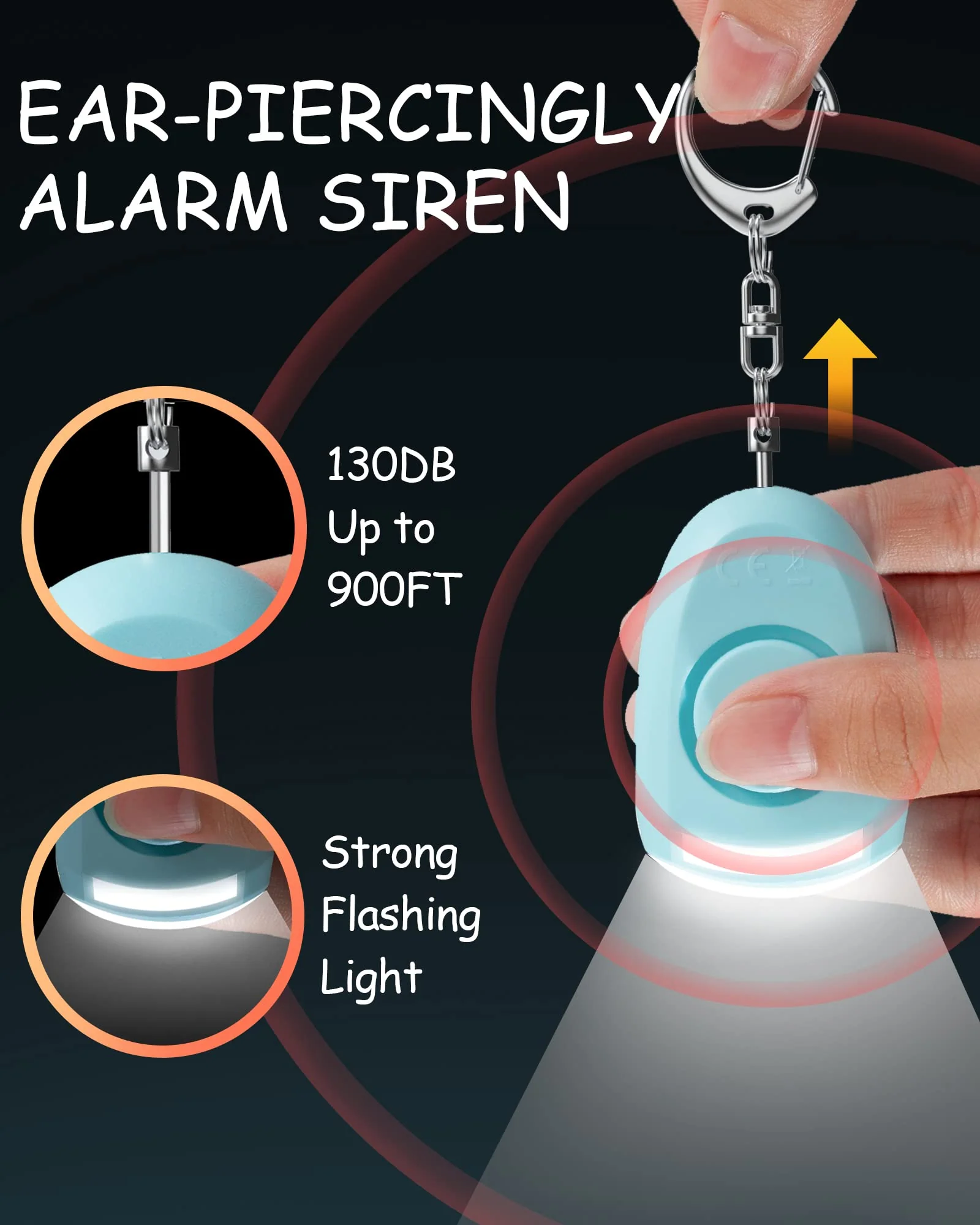 Rechargeable Personal Alarm for Women - Personal Safety Alarm, Siren Alarm, Flash Light, 130 dB, Self Keychain, Birthday Gifts for Women, Daughter, College Student, Girl, Teen, Kids (Aqua) Aqua - Image 2