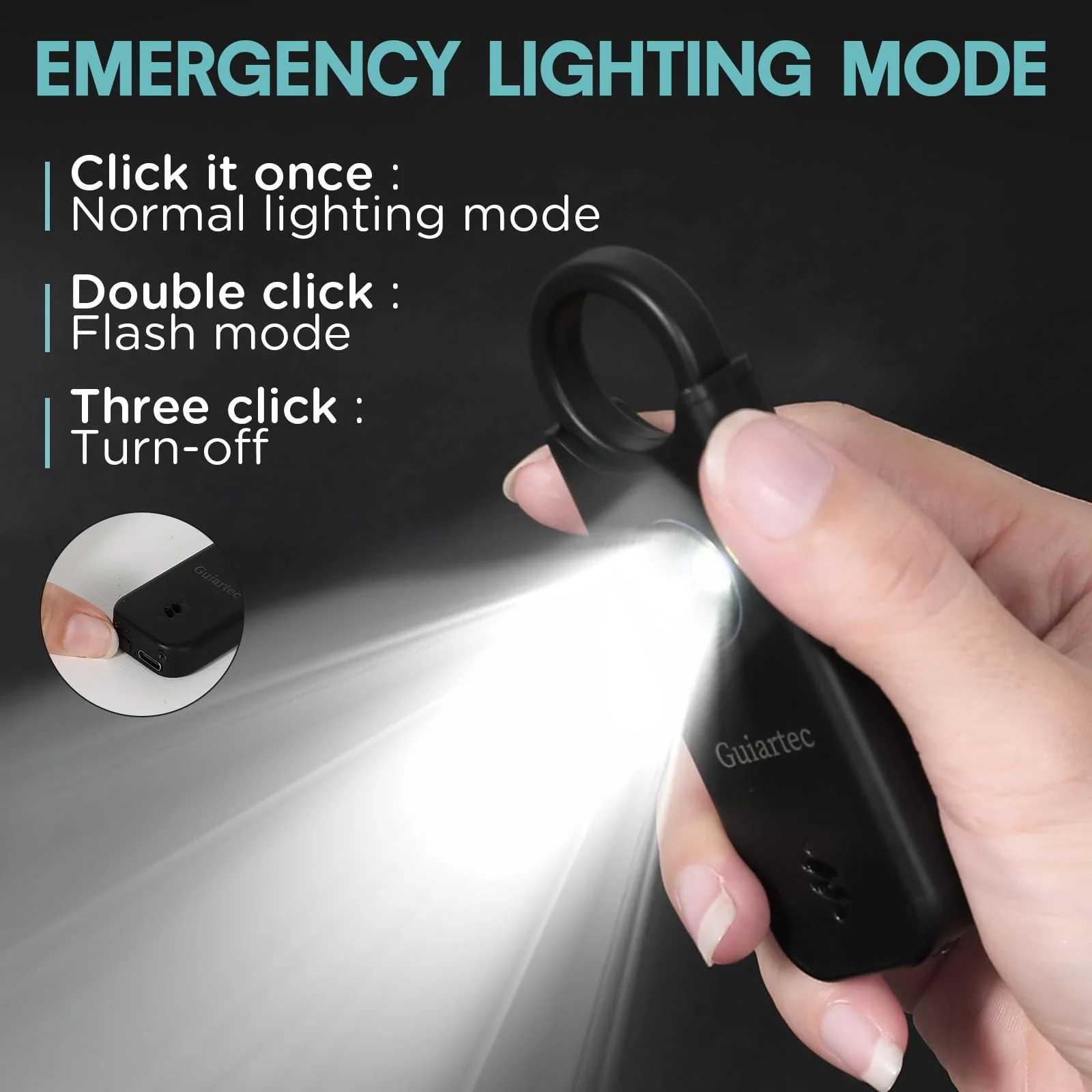 Rechargeable Personal Safety Alarm for Women, 135 dB Loud Self Defense Keychain Siren with LED Strobe Light, Personal Emergency Security Safe Devices Key Chain Alarms for Women Kids Elderly (Black) Black - Image 4