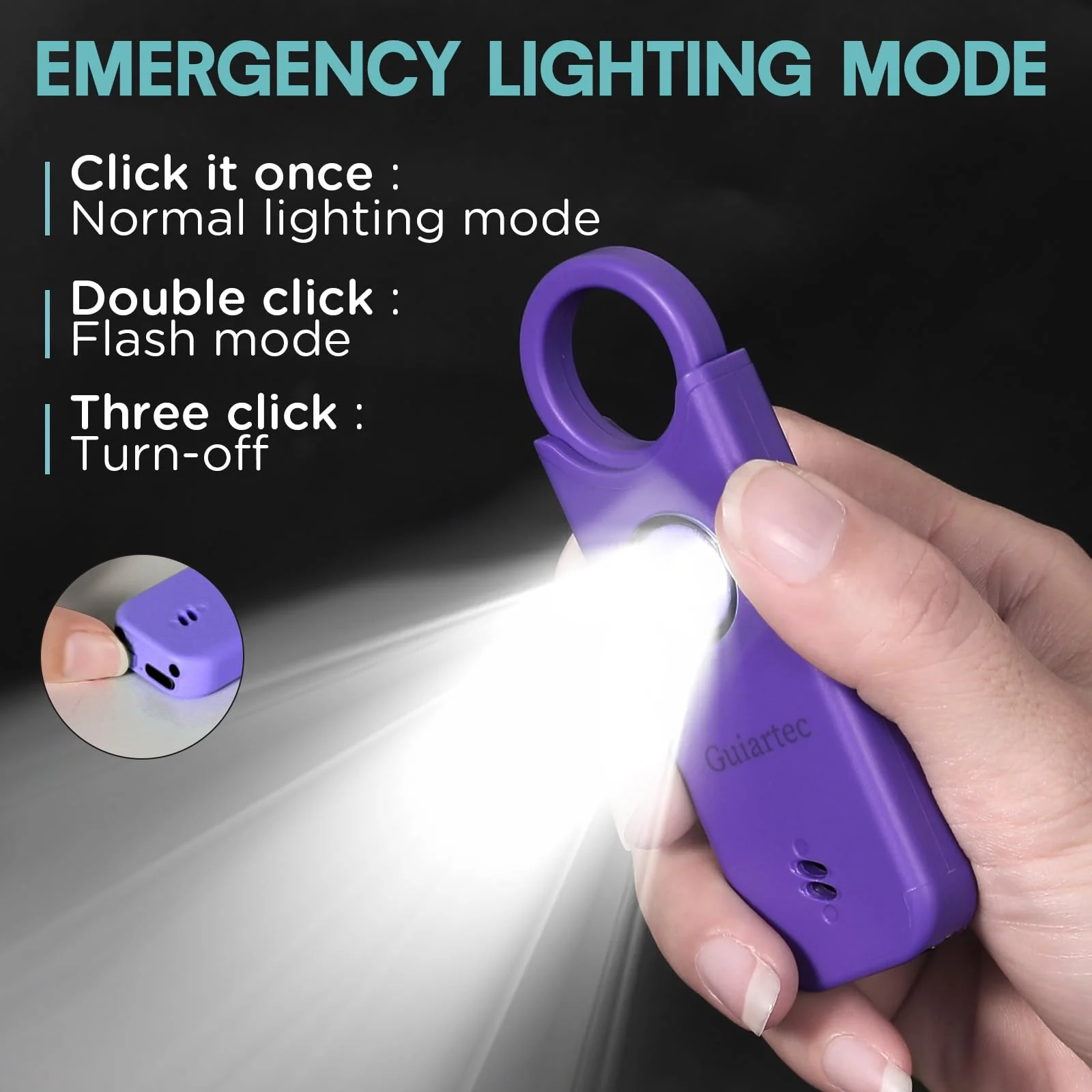 Rechargeable Personal Safety Alarm for Women, 135 dB Loud Self Defense Keychain Siren with LED Strobe Light, Personal Emergency Security Safe Devices Key Chain Alarms for Women Kids Elderly (Violet) Violet - Image 4