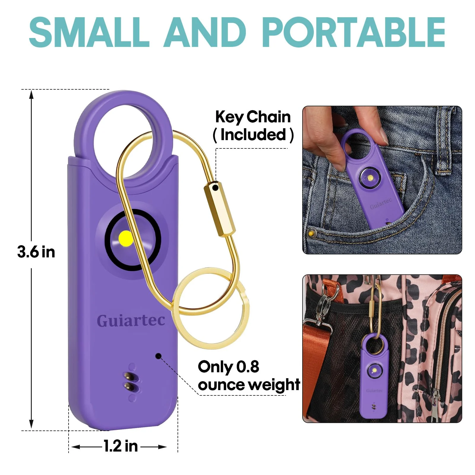 Rechargeable Personal Safety Alarm for Women, 135 dB Loud Self Defense Keychain Siren with LED Strobe Light, Personal Emergency Security Safe Devices Key Chain Alarms for Women Kids Elderly (Violet) Violet - Image 5