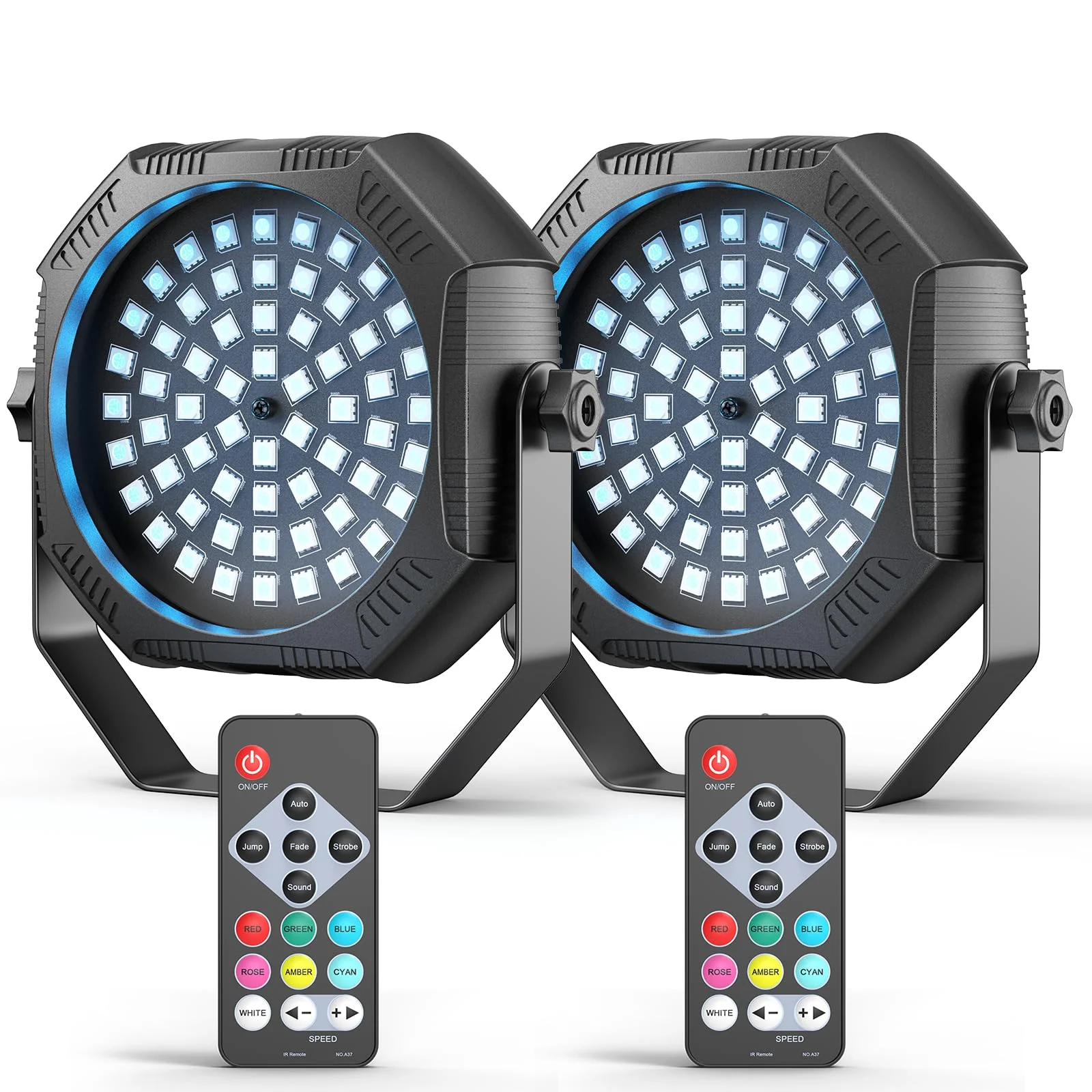 Rechargeable Strobe Light, 60 LED RGB Mini Flashing Light, 30W Battery Powered Strobe with Remote & Sound- Activated Control Mode, Par Can for Party Home Halloween Bars, 2 Pack