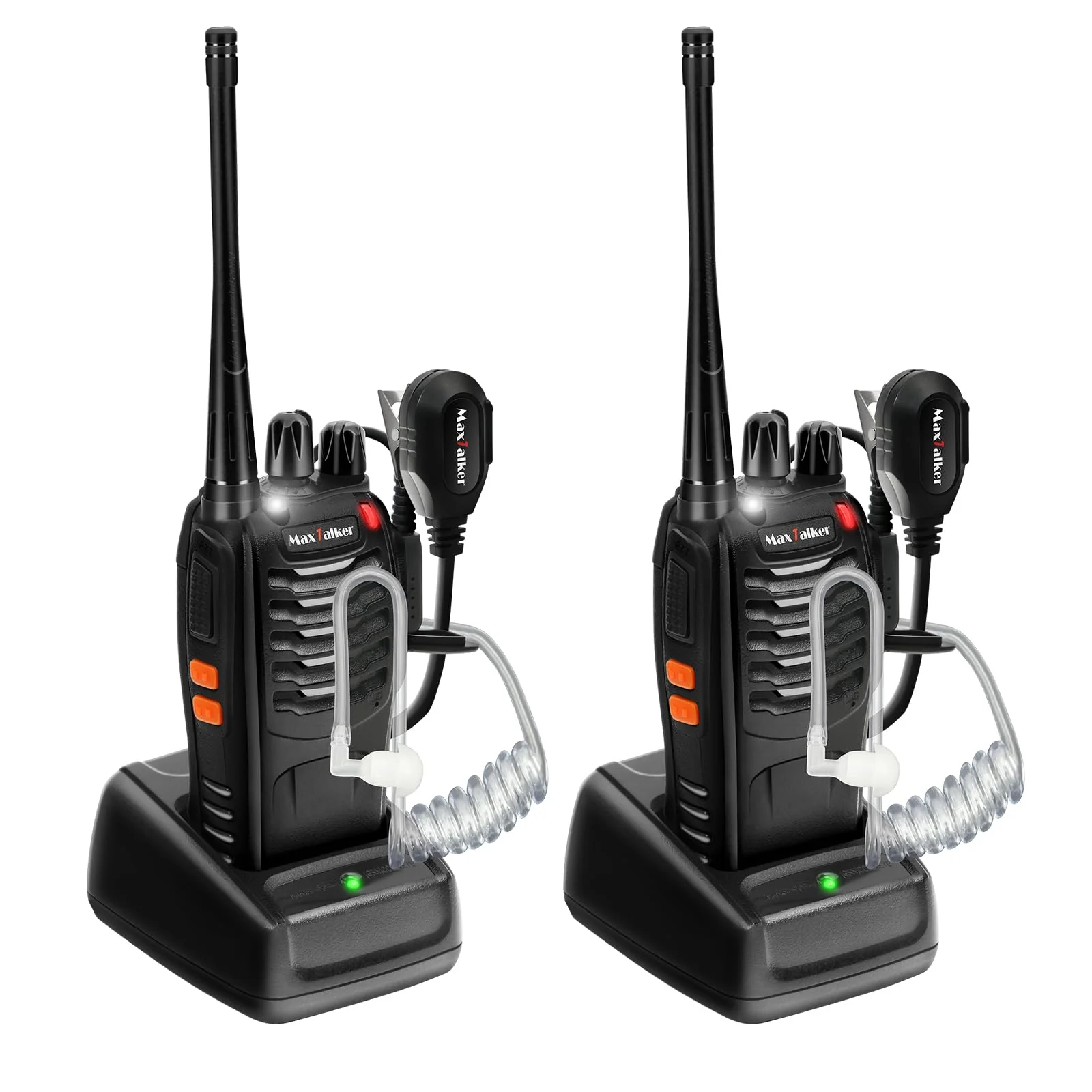 Rechargeable Walkie Talkies Long Range: MaxTalker Walkie Talkie Earpiece with Mic, Walkie Talkies for Adults 16 Channels Walky Talky, Two Way Radios with Flashlight and Charger, Walkie Talkies 2 Pack