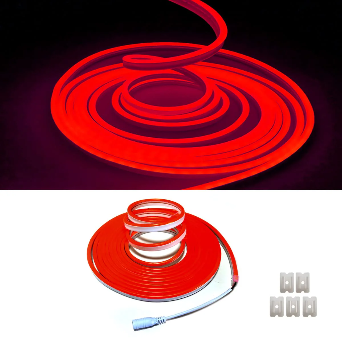 Red Neon LED Strip Lights,5M 12V DC 600 SMD2835 LEDs Waterproof Rope Light for Indoor Outdoor Home Decoration (Red Without Power Supply) Red Without Power Supply - Image 2