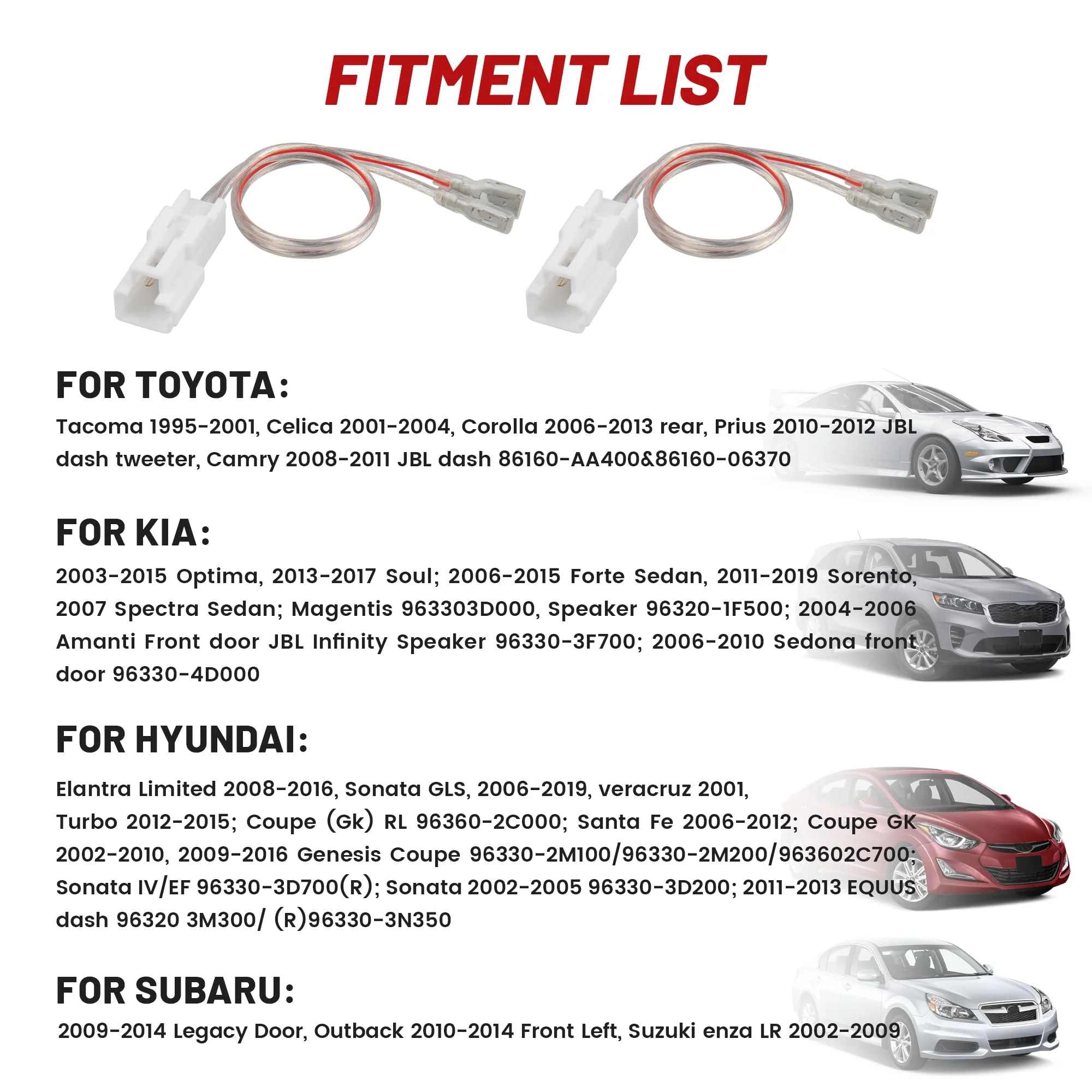 RED WOLF Car Door Speaker Wiring Harness for Hyundai 2002-2016 KIA 2003-2010, Toyota Camry Tacoma Corolla 2002-2011, Subaru Outback 2010-2014 Aftermarket Speaker Wire Connector 2 PC - Image 2